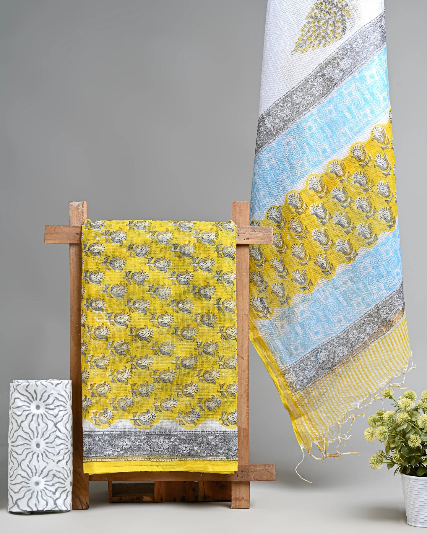 Hand block printed kota doriya suit with kota doriya duppta