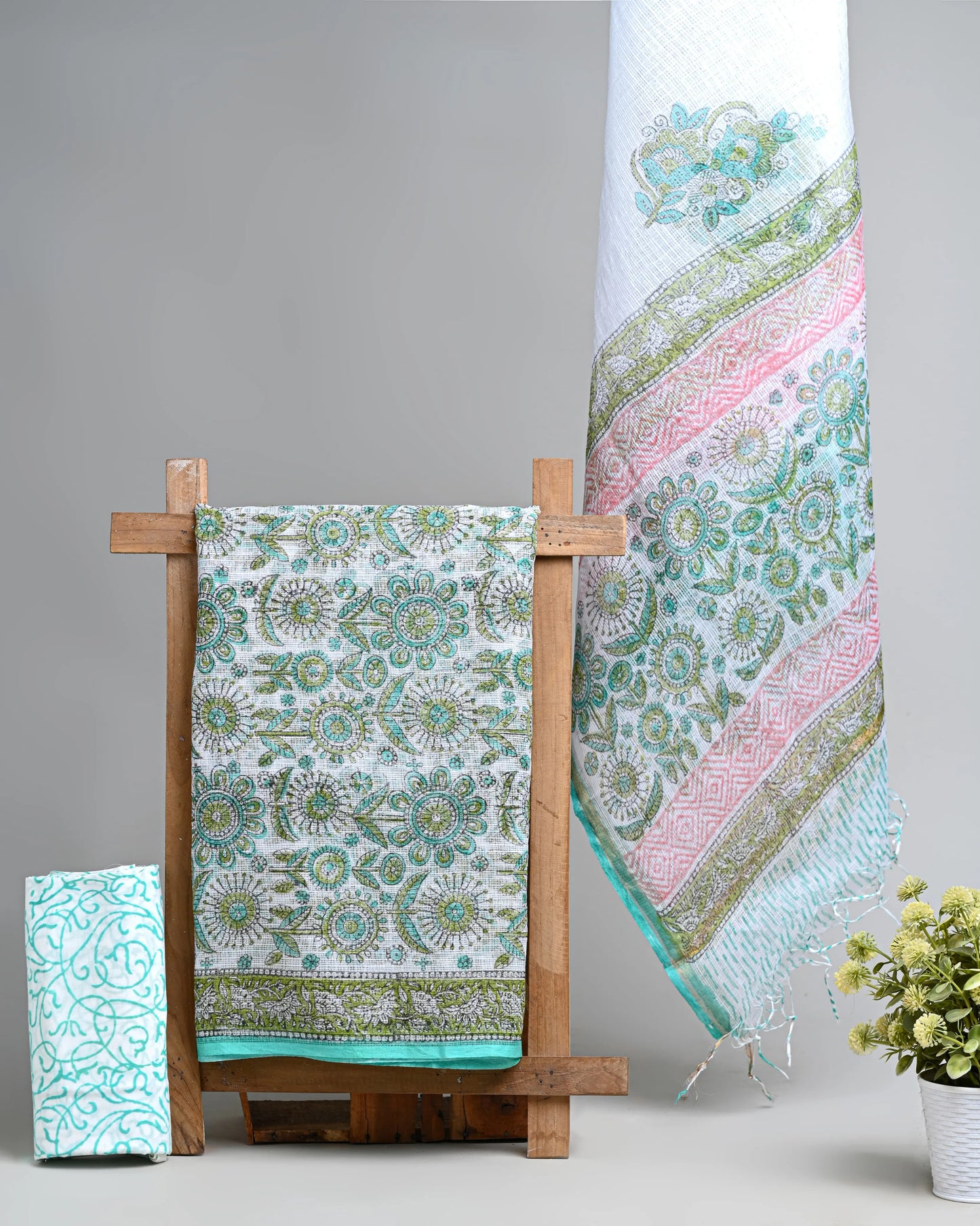 Hand block printed kota doriya suit with kota doriya duppta