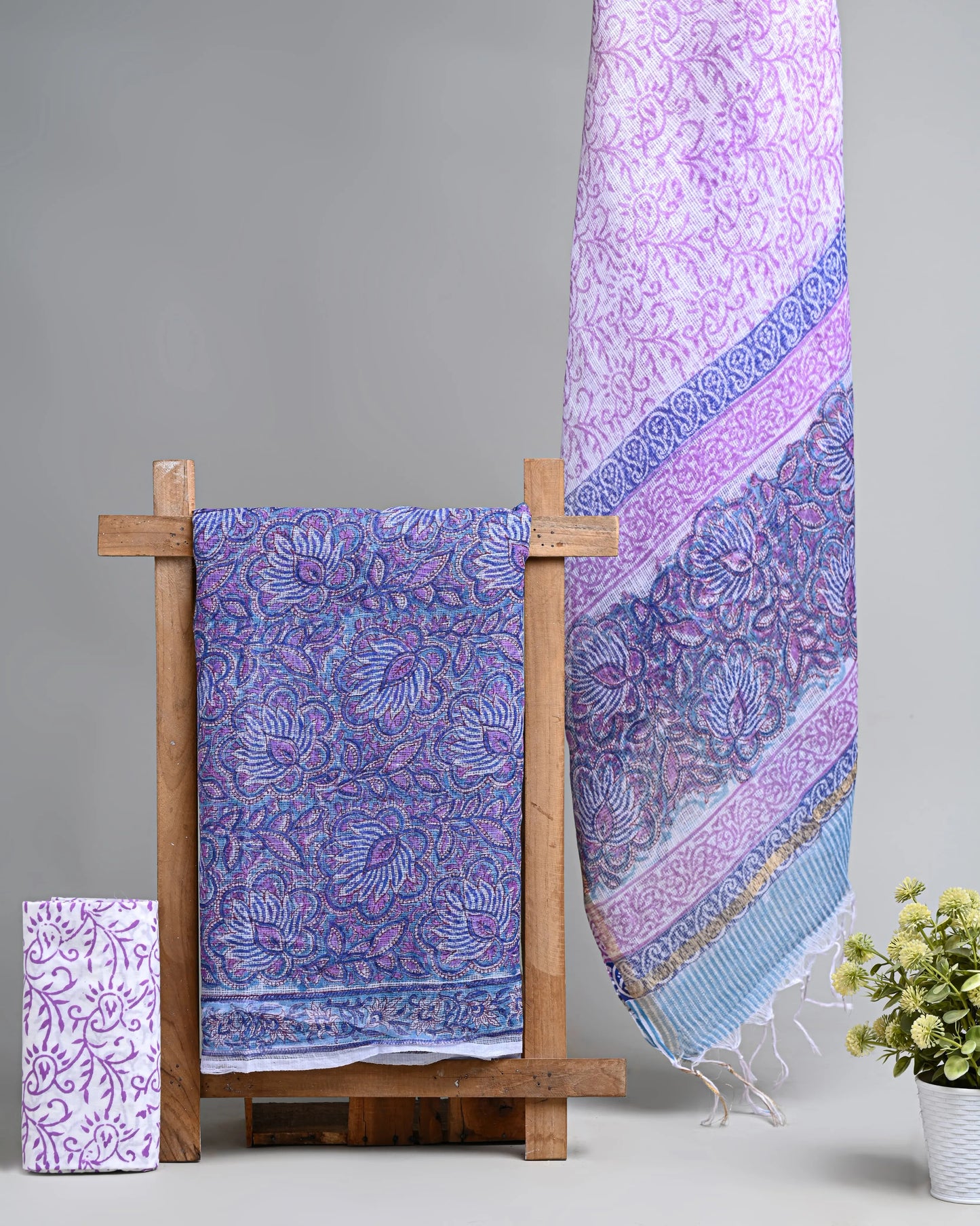 Hand block printed kota doriya suit with kota doriya duppta