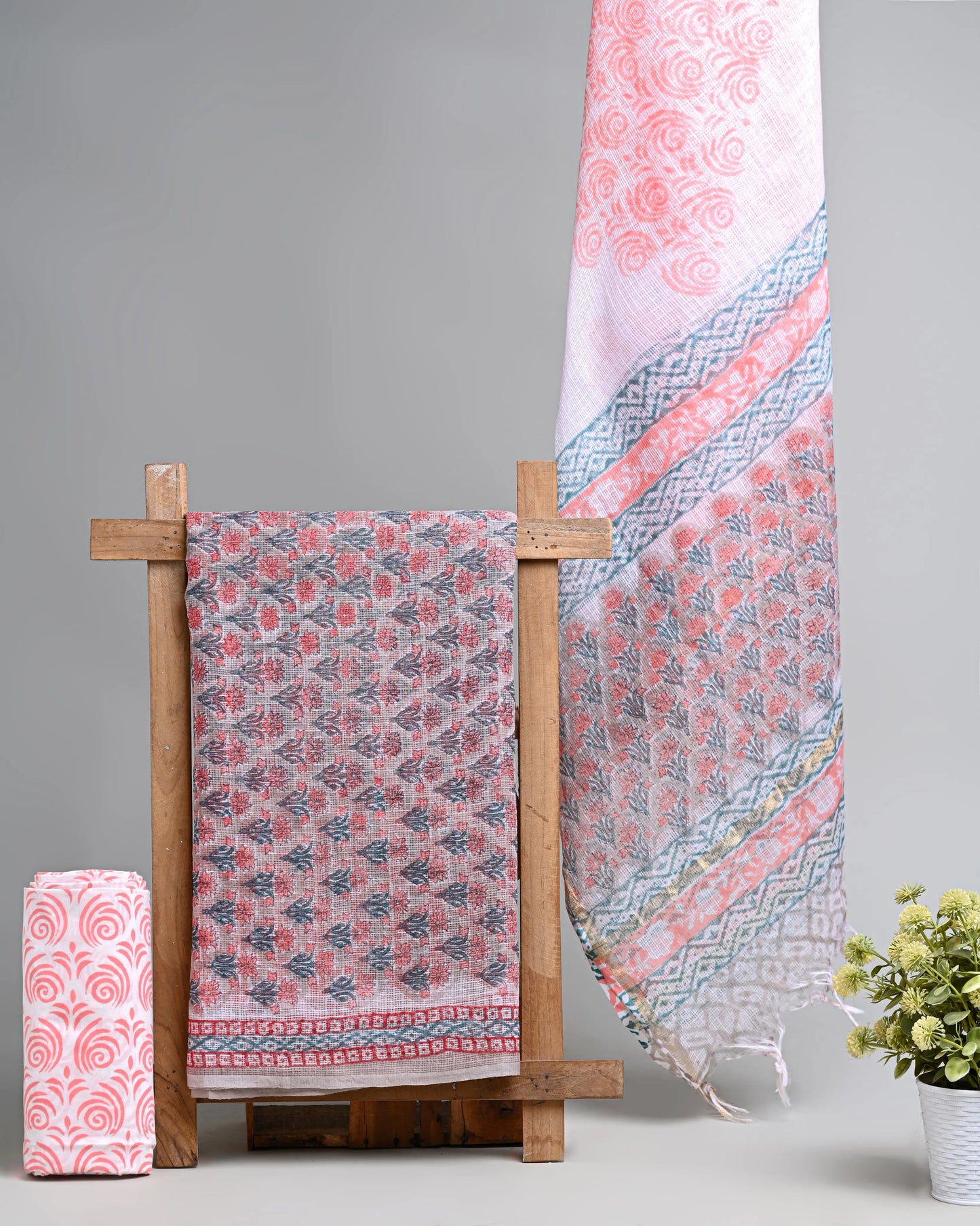 Hand block printed kota doriya suit with kota doriya duppta