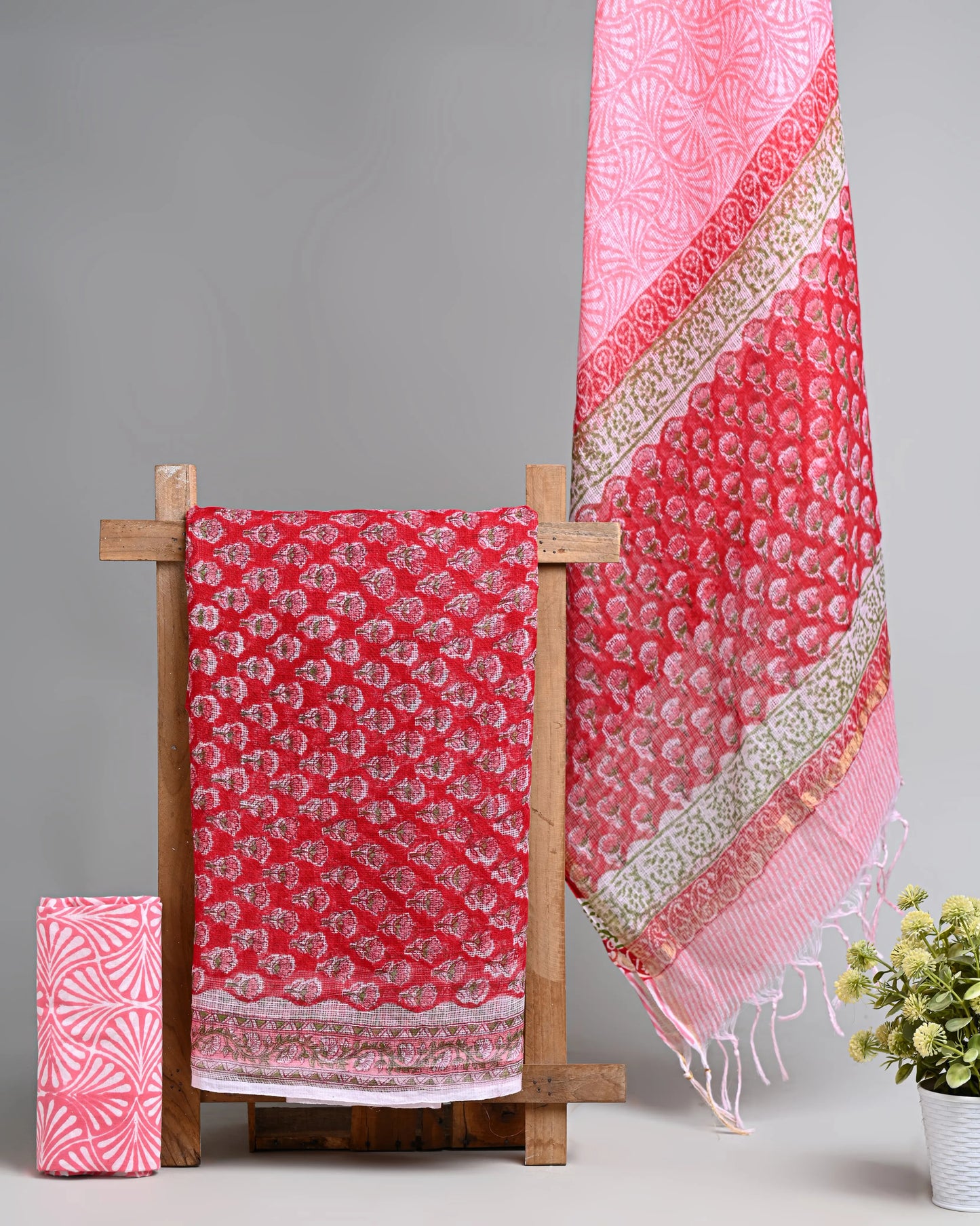 Hand block printed kota doriya suit with kota doriya duppta