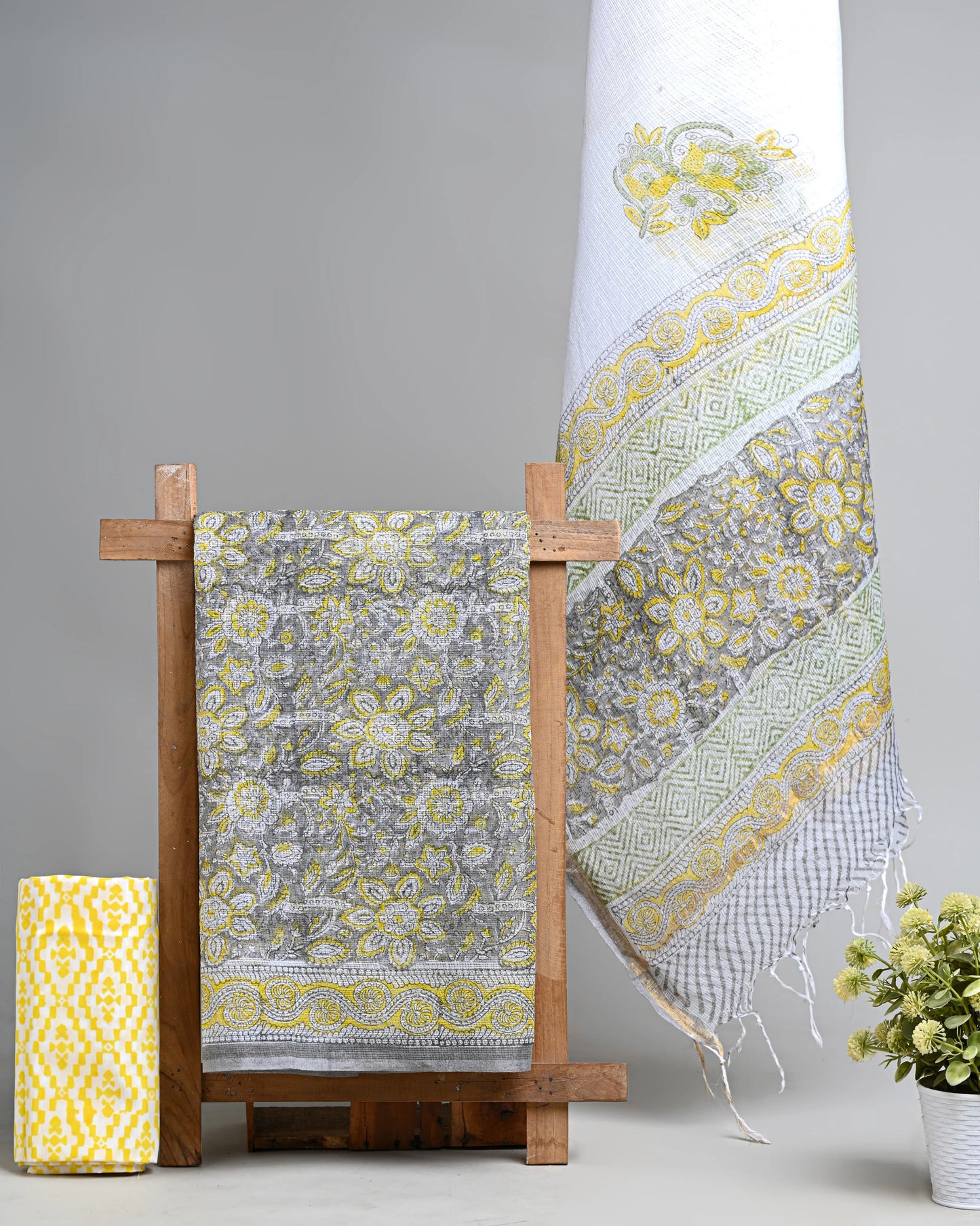 Hand block printed kota doriya suit with kota doriya duppta