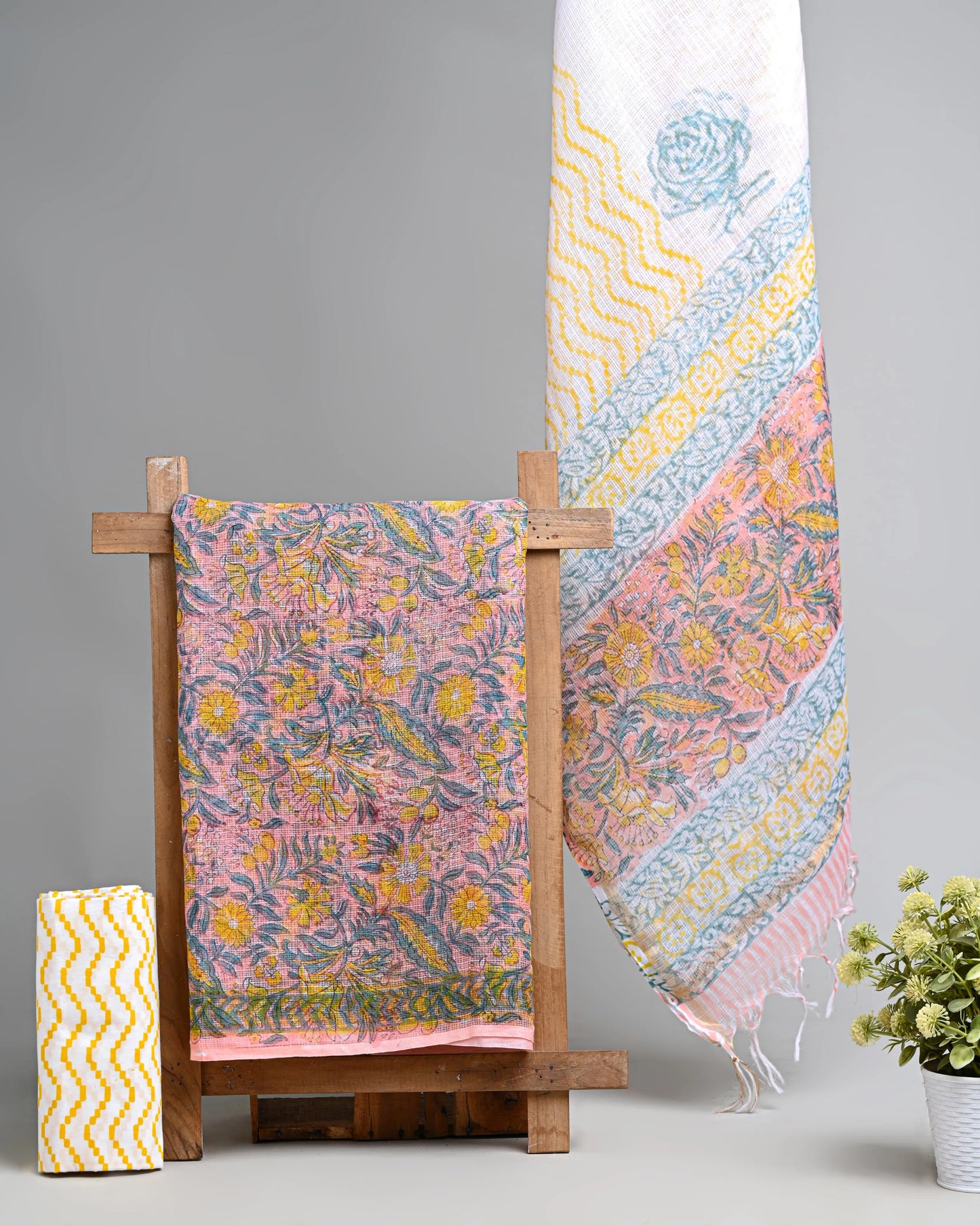 Hand block printed kota doriya suit with kota doriya duppta