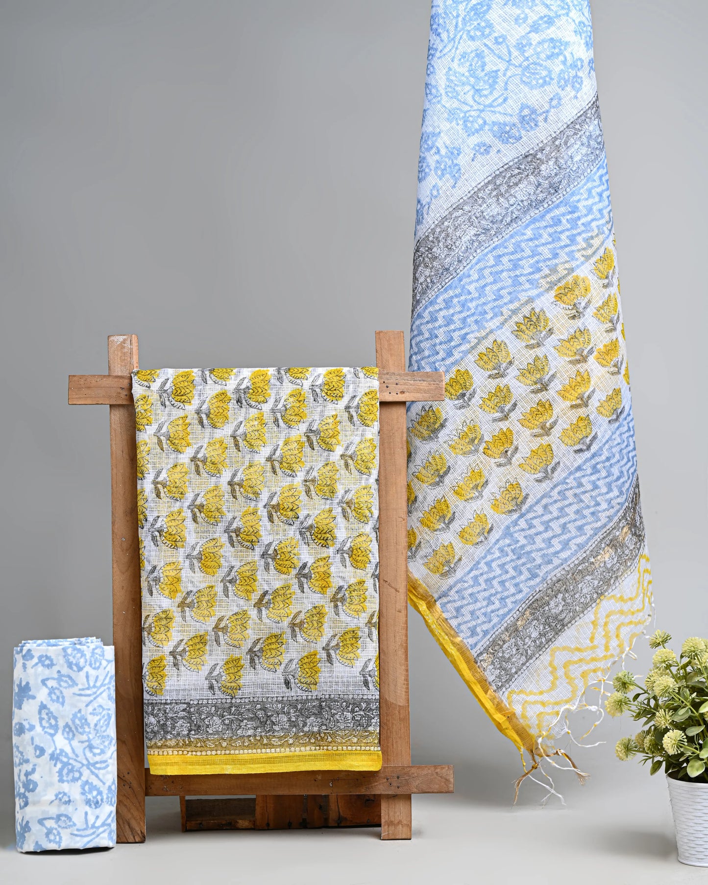 Hand block printed kota doriya suit with kota doriya duppta