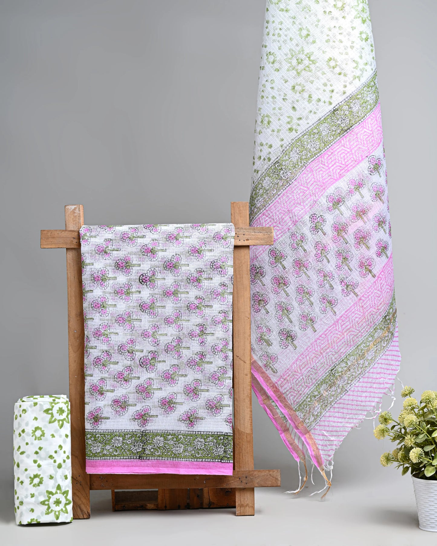 Hand block printed kota doriya suit with kota doriya duppta