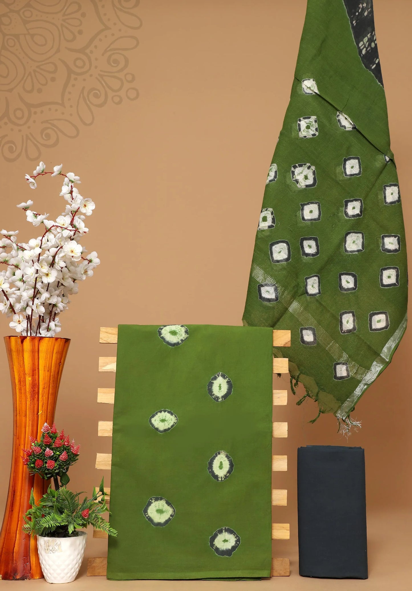 Cotton suit with linen dupatta