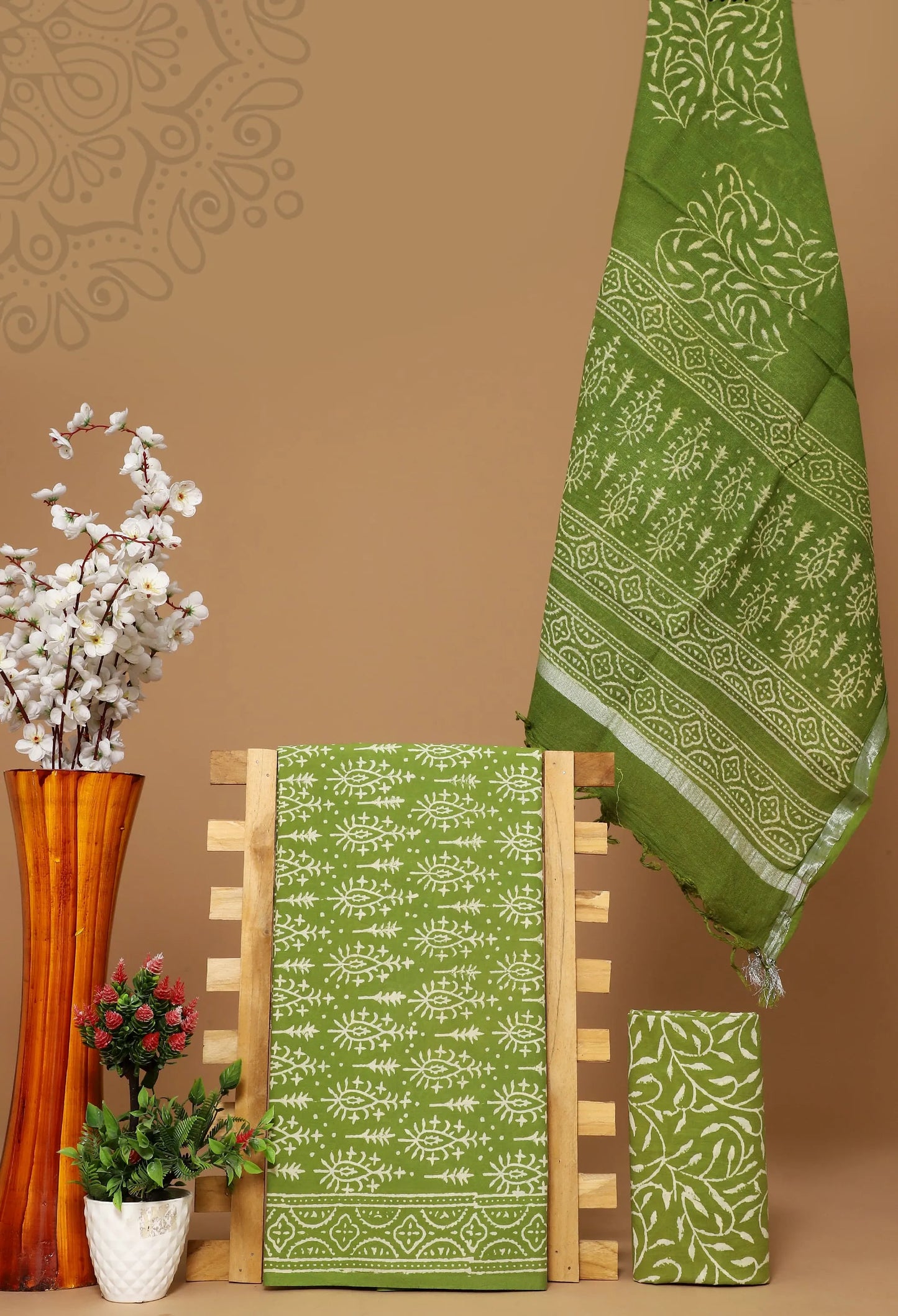 Cotton suit with linen dupatta