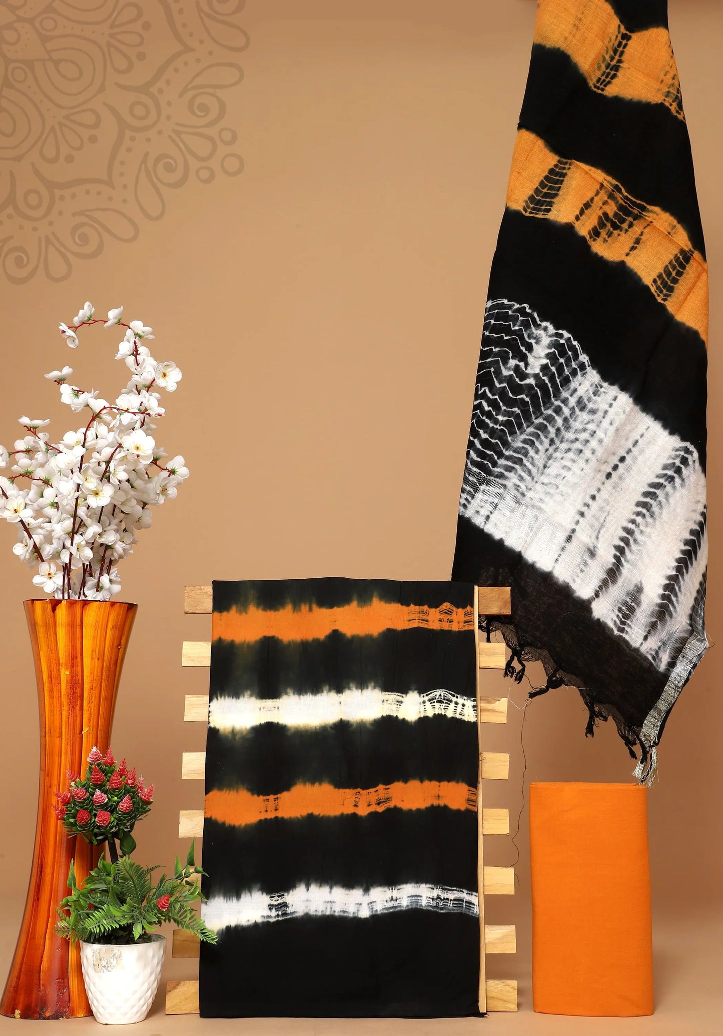 Cotton suit with linen dupatta