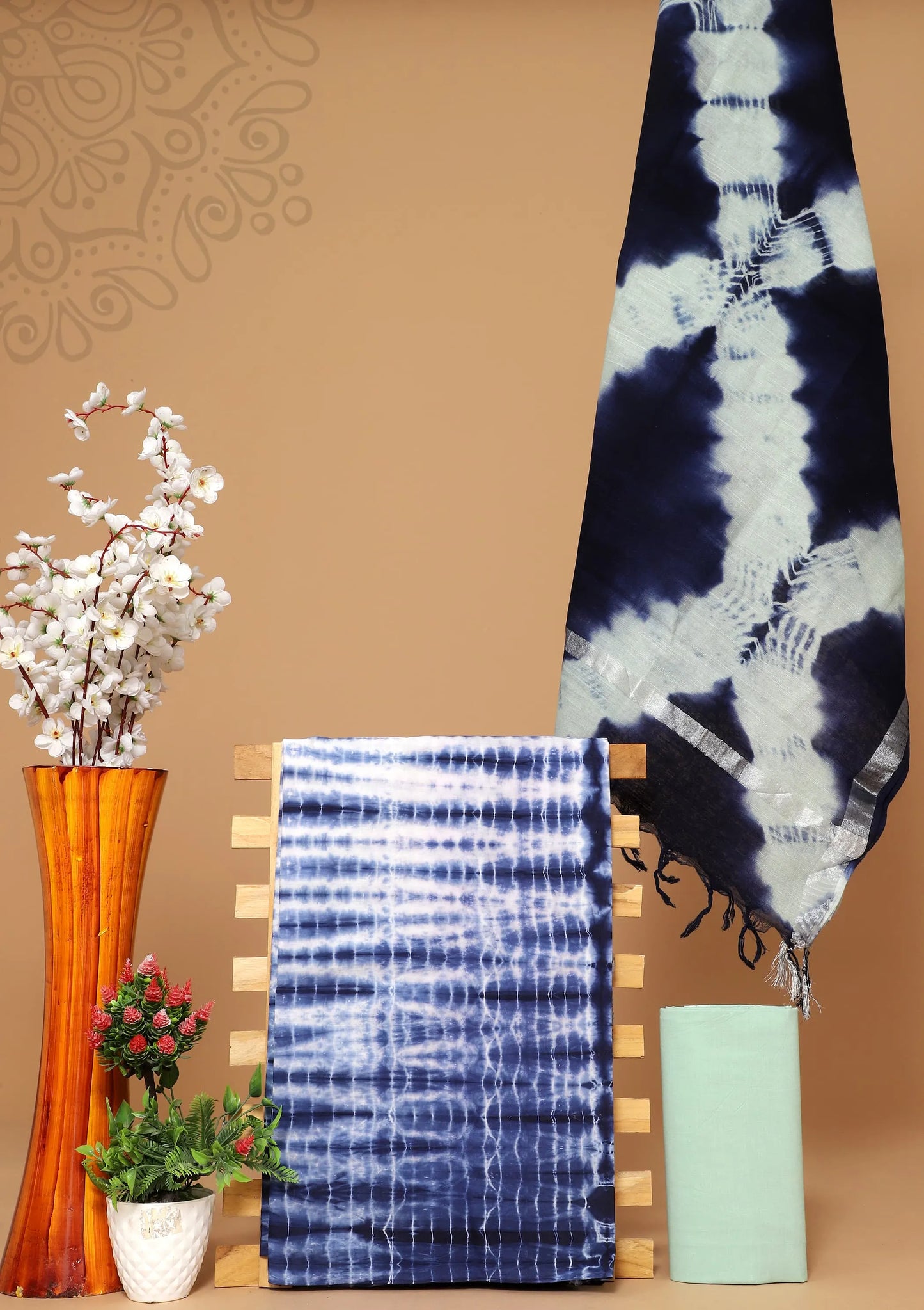 Cotton suit with linen dupatta