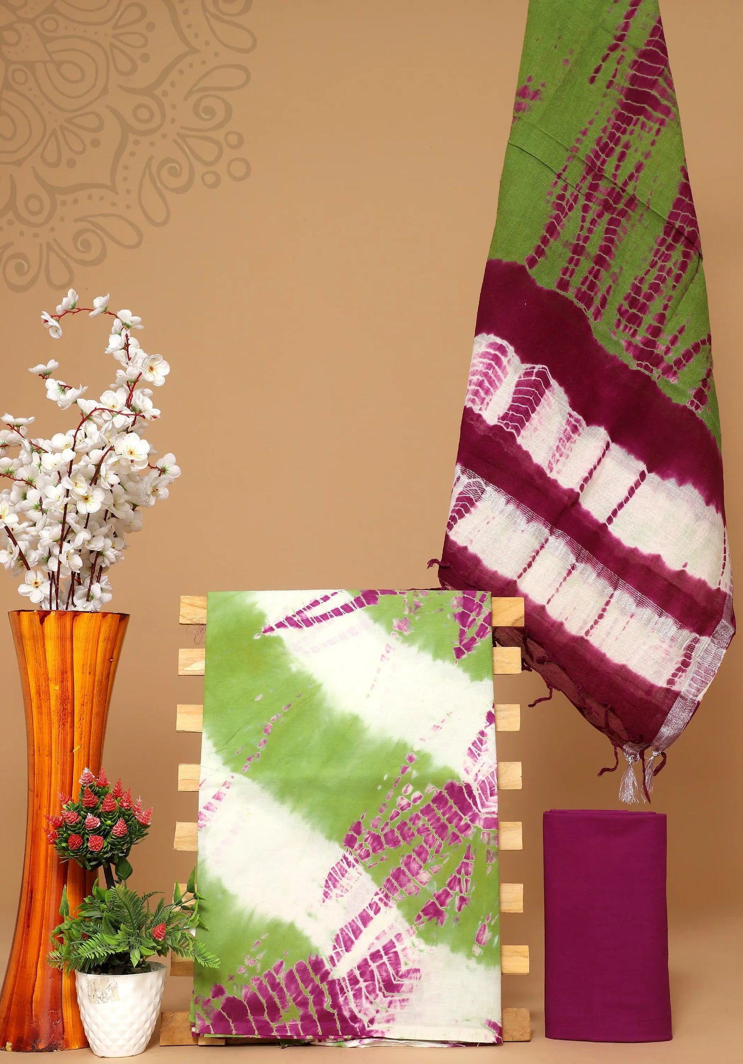 Cotton suit with linen dupatta