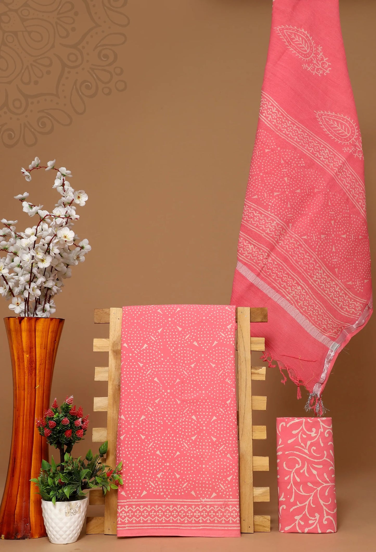 Cotton suit with linen dupatta