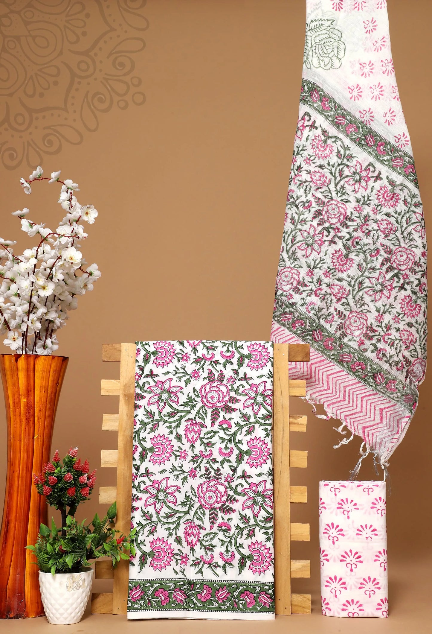 Cotton suit with linen dupatta