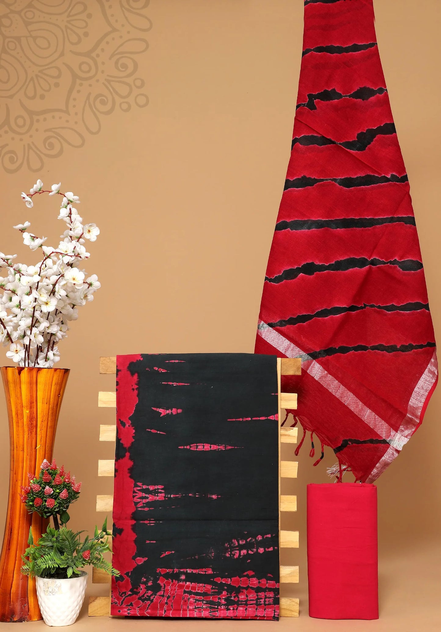 Cotton suit with linen dupatta