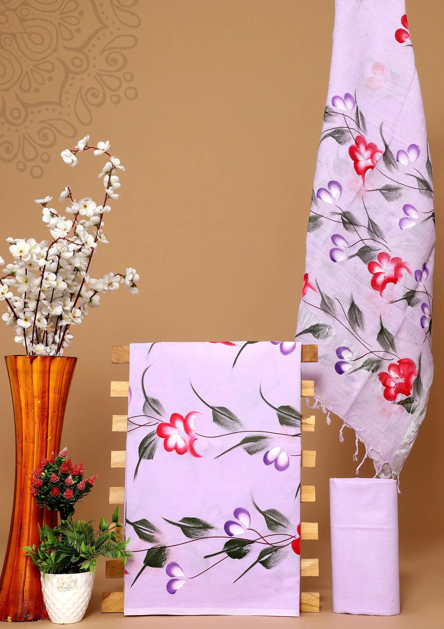 Cotton suit with linen dupatta