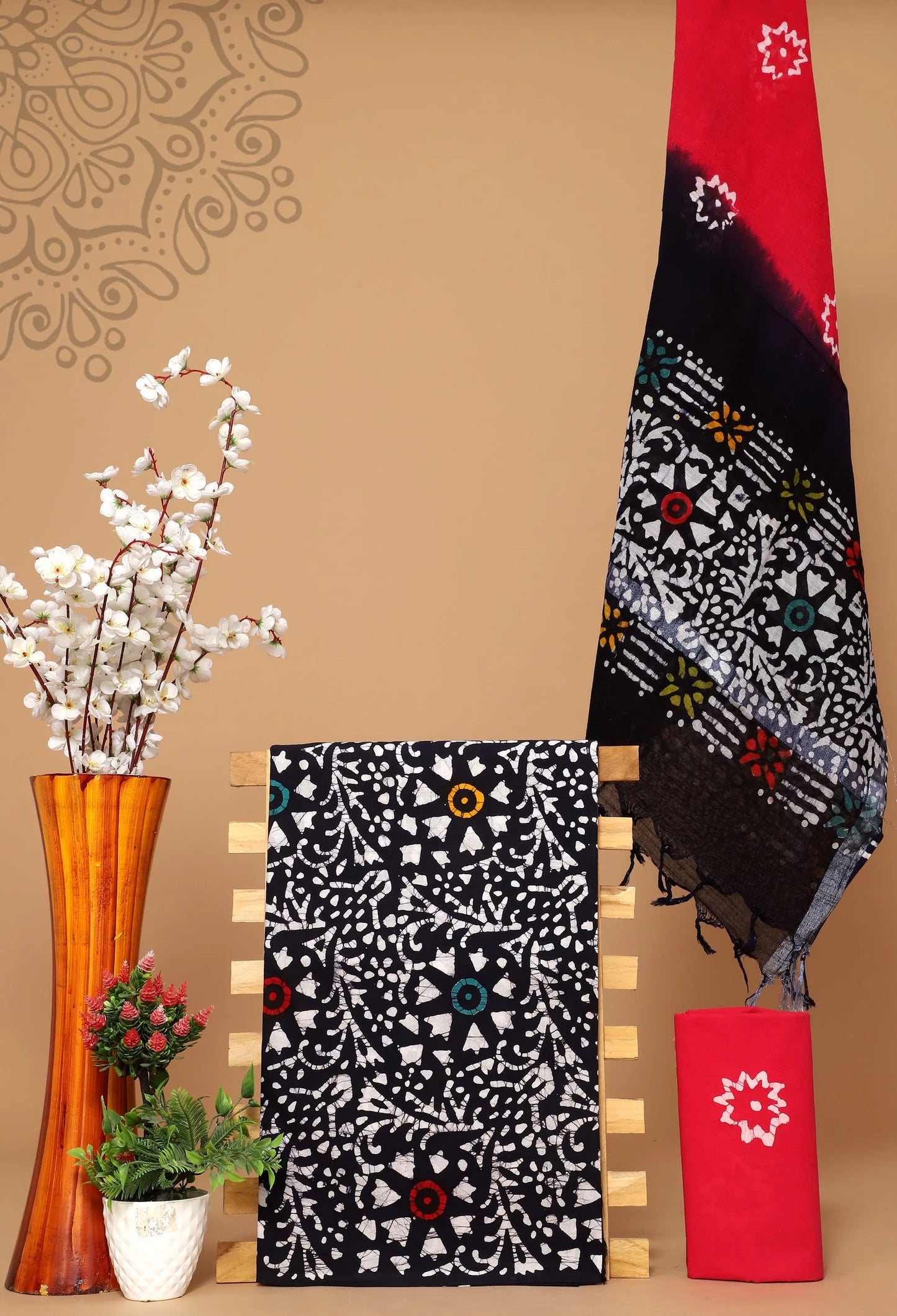 Cotton suit with linen dupatta