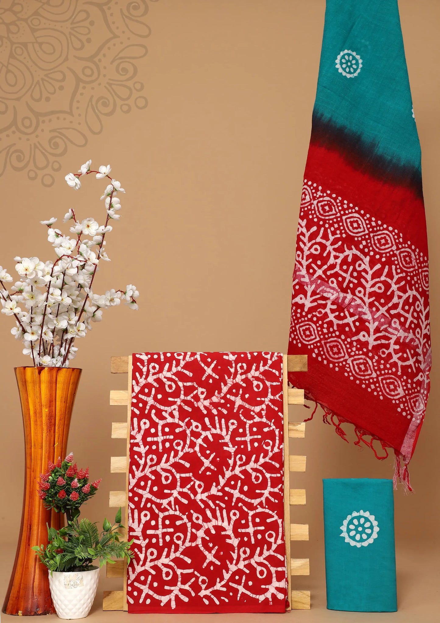 Cotton suit with linen dupatta