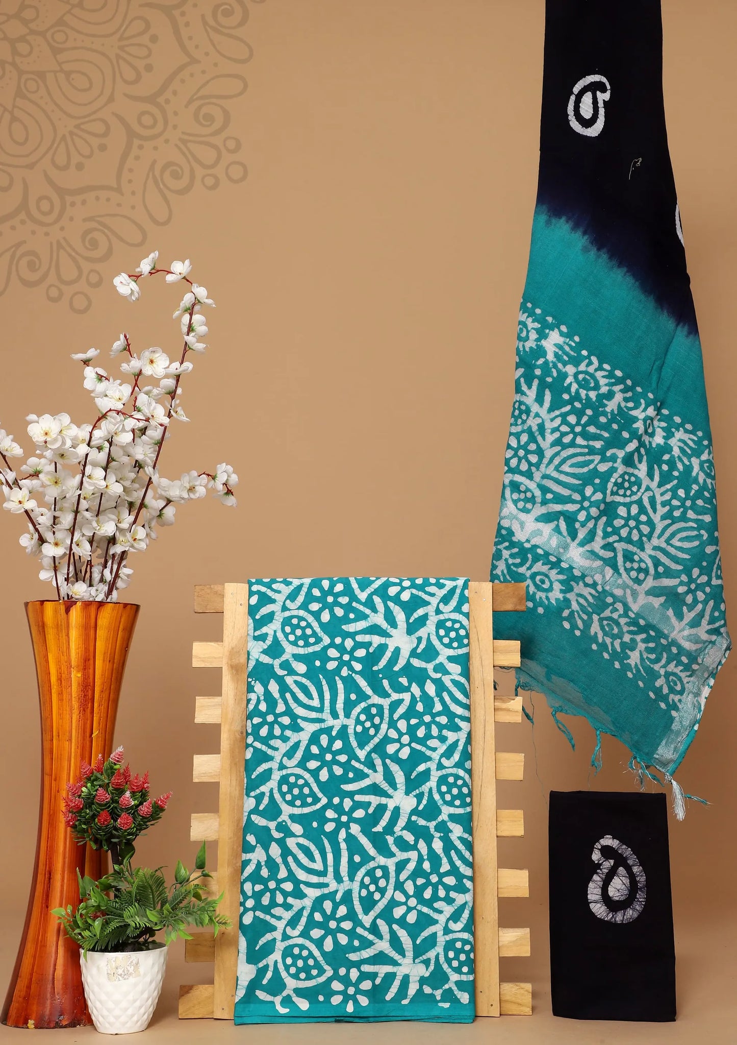 Cotton suit with linen dupatta