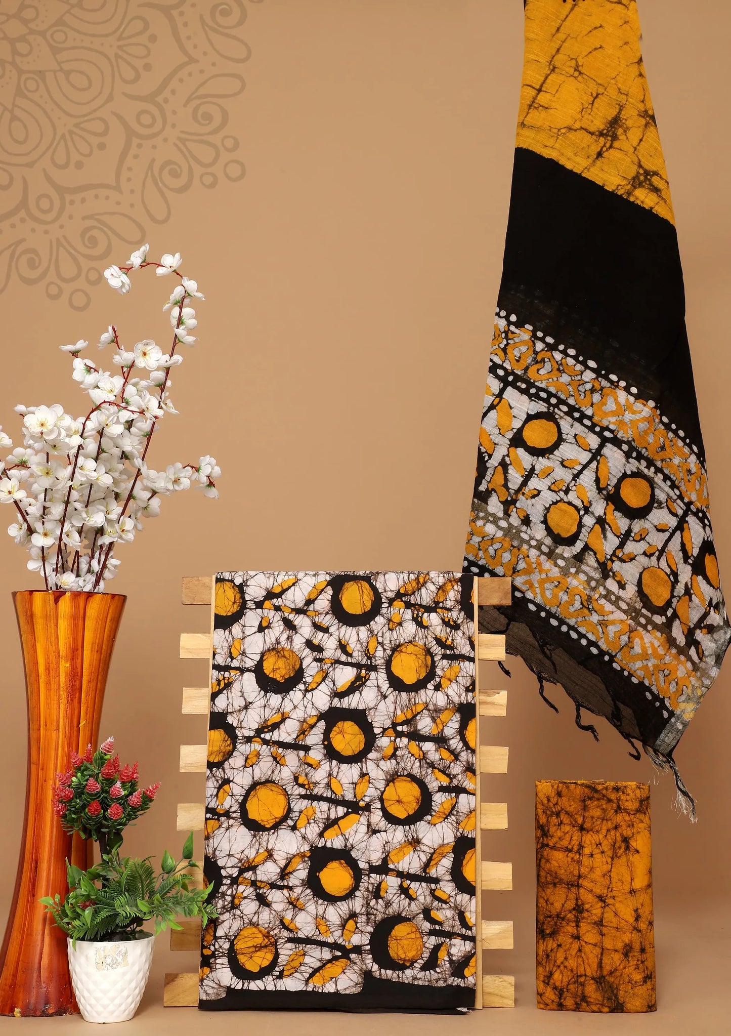 Cotton suit with linen dupatta