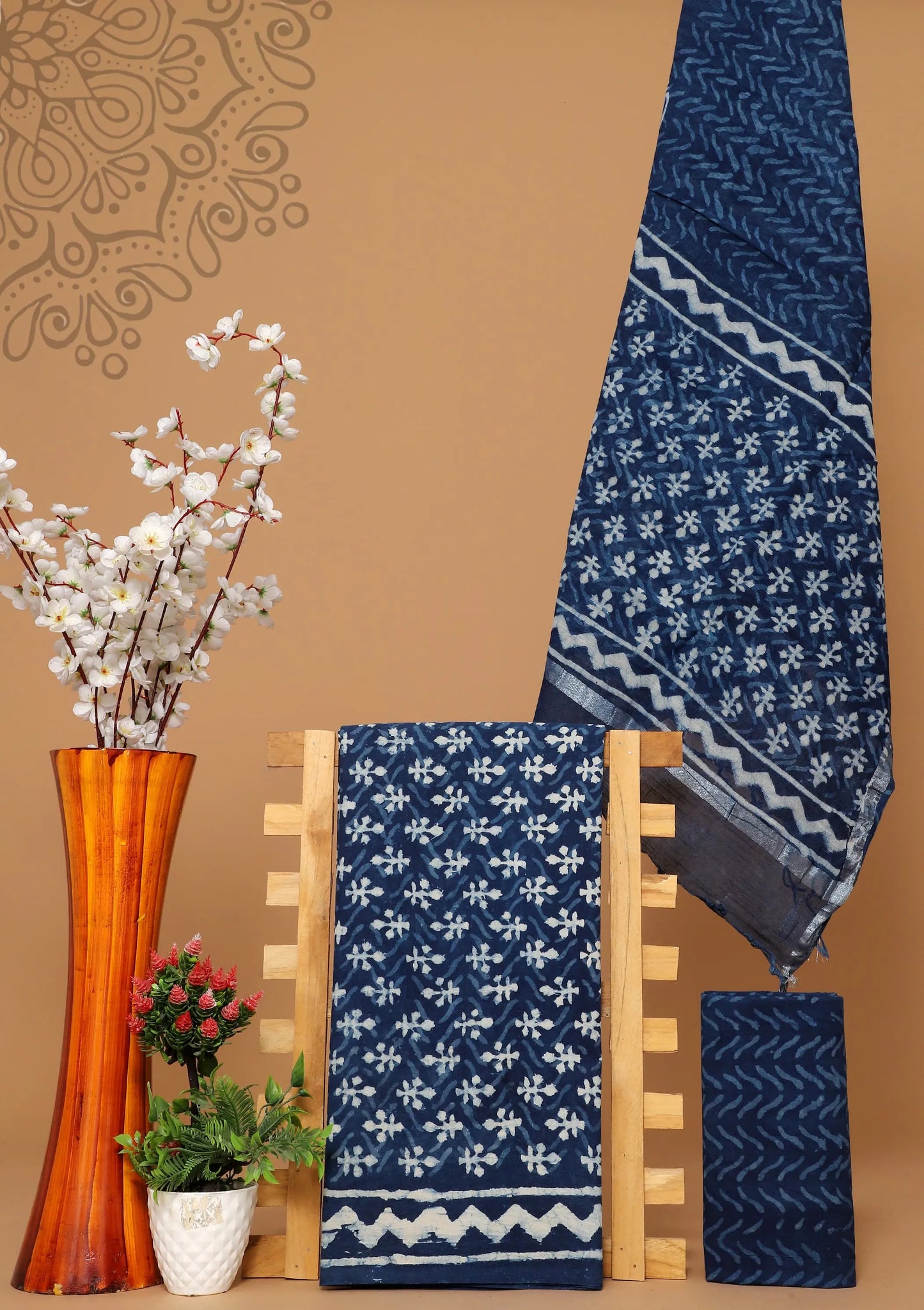 Cotton suit with linen dupatta