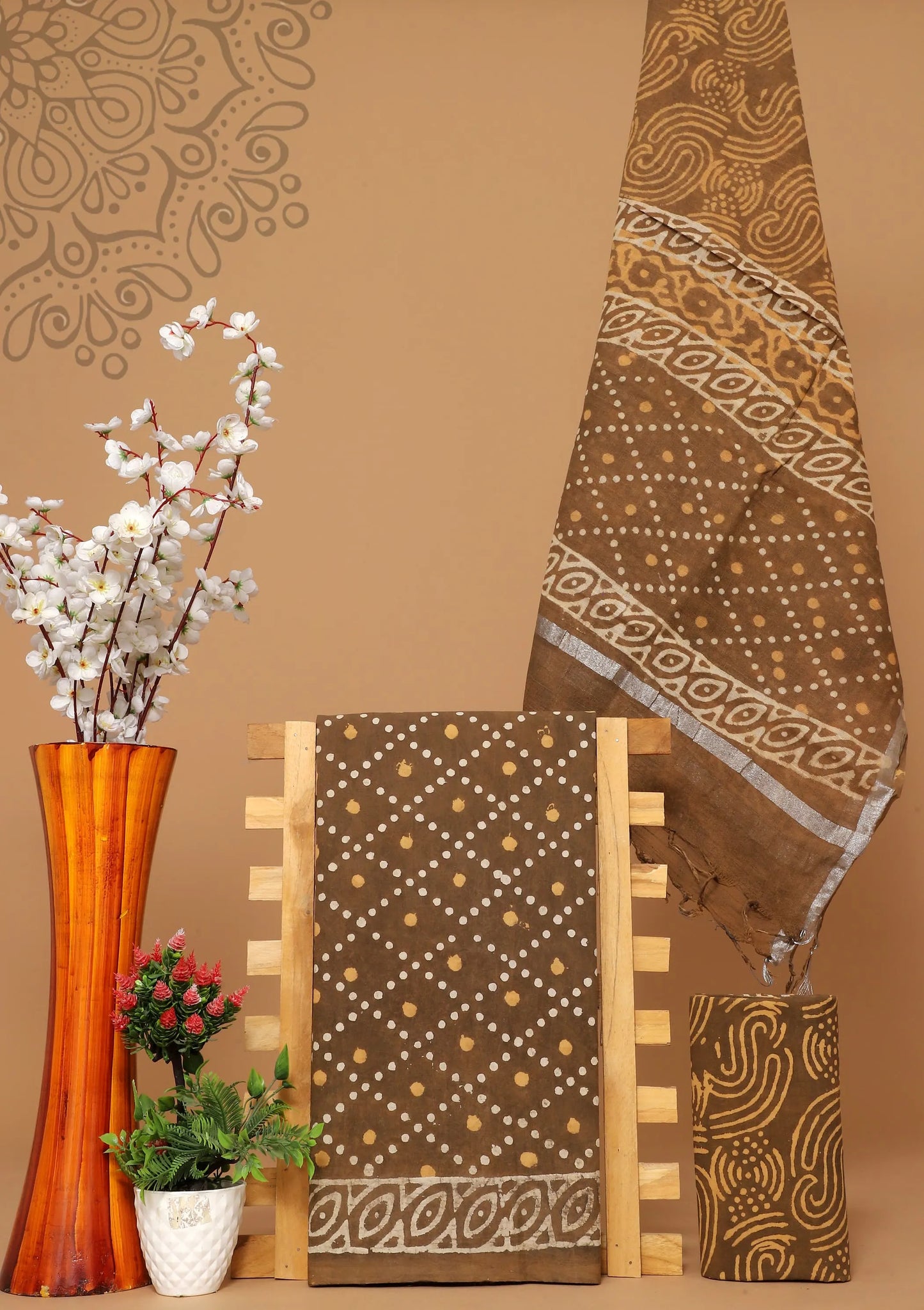 Cotton suit with linen dupatta