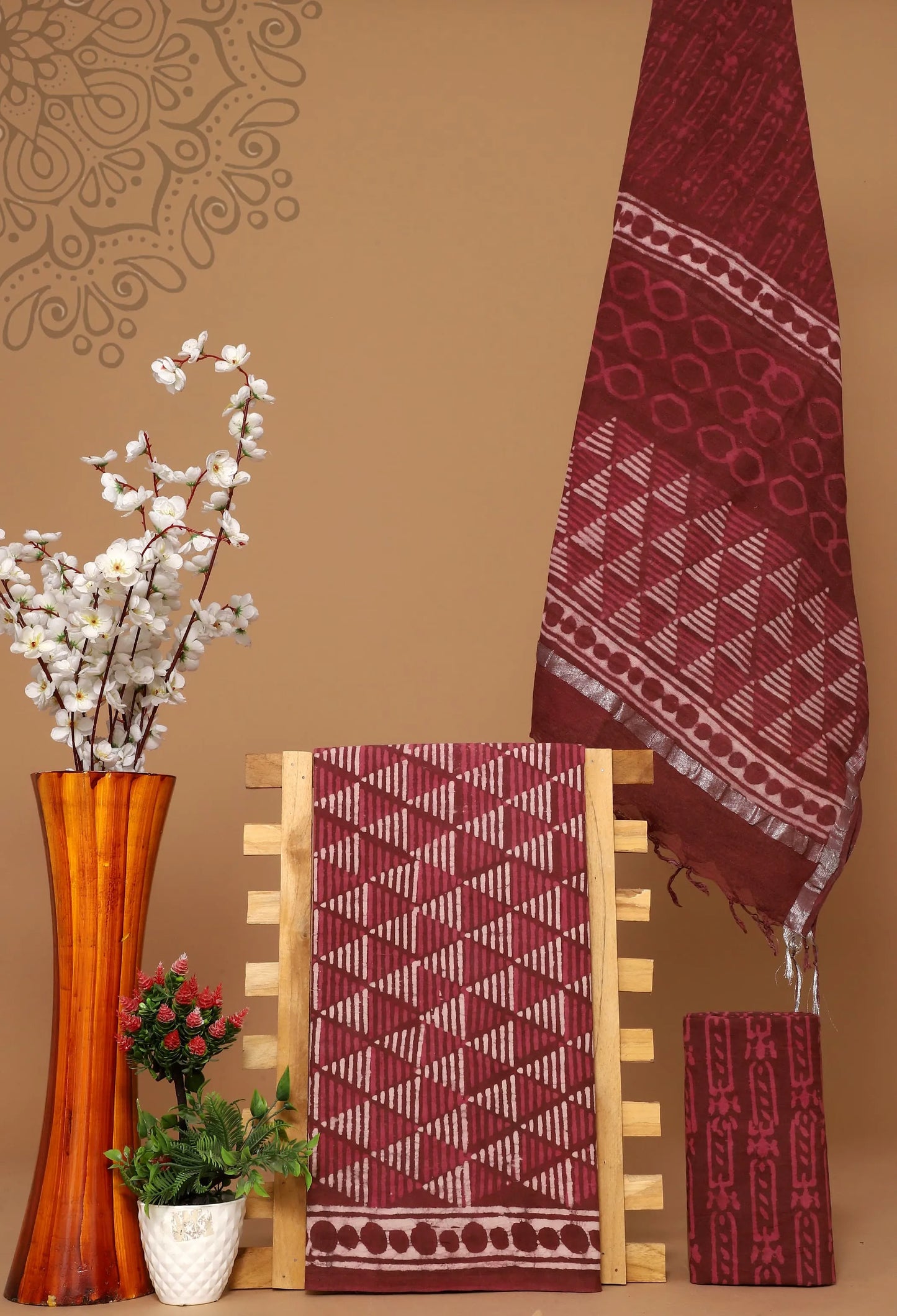 Cotton suit with linen dupatta