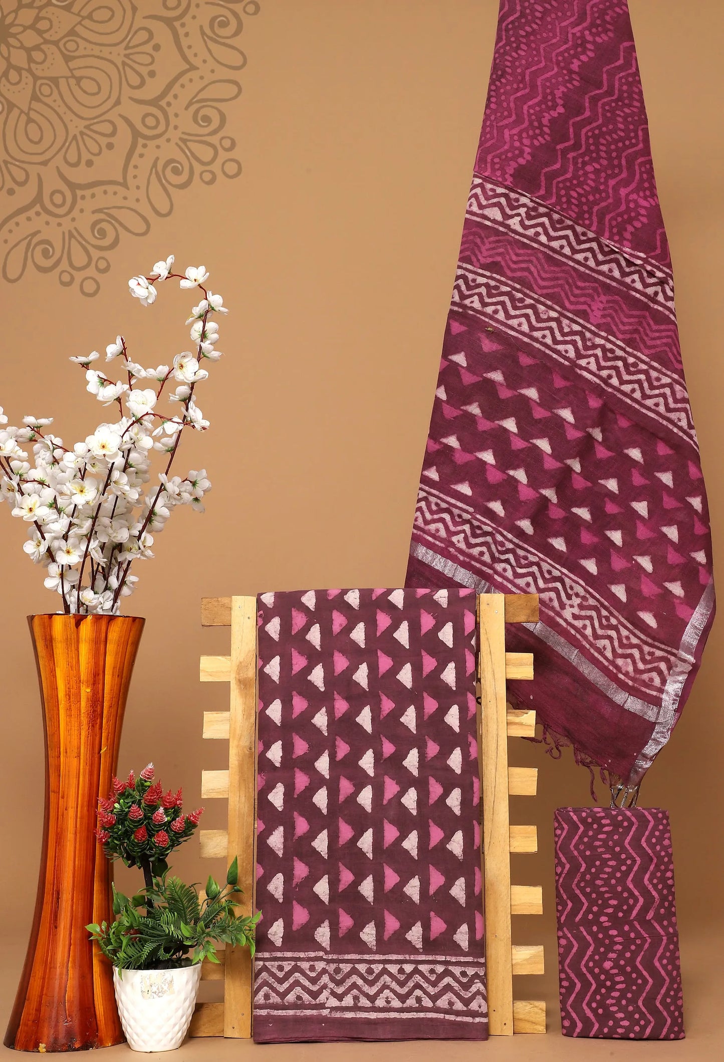 Cotton suit with linen dupatta