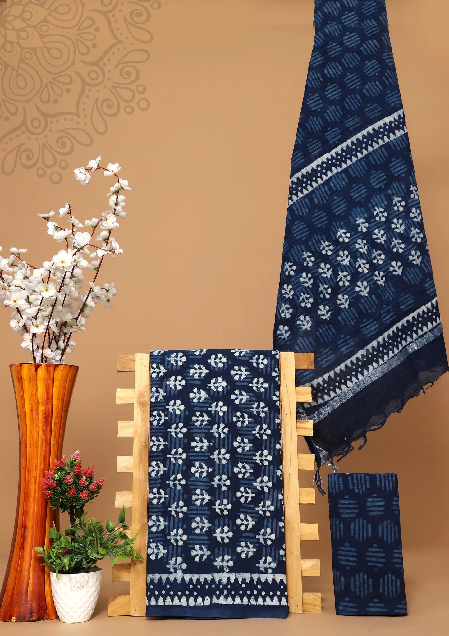 Cotton suit with linen dupatta