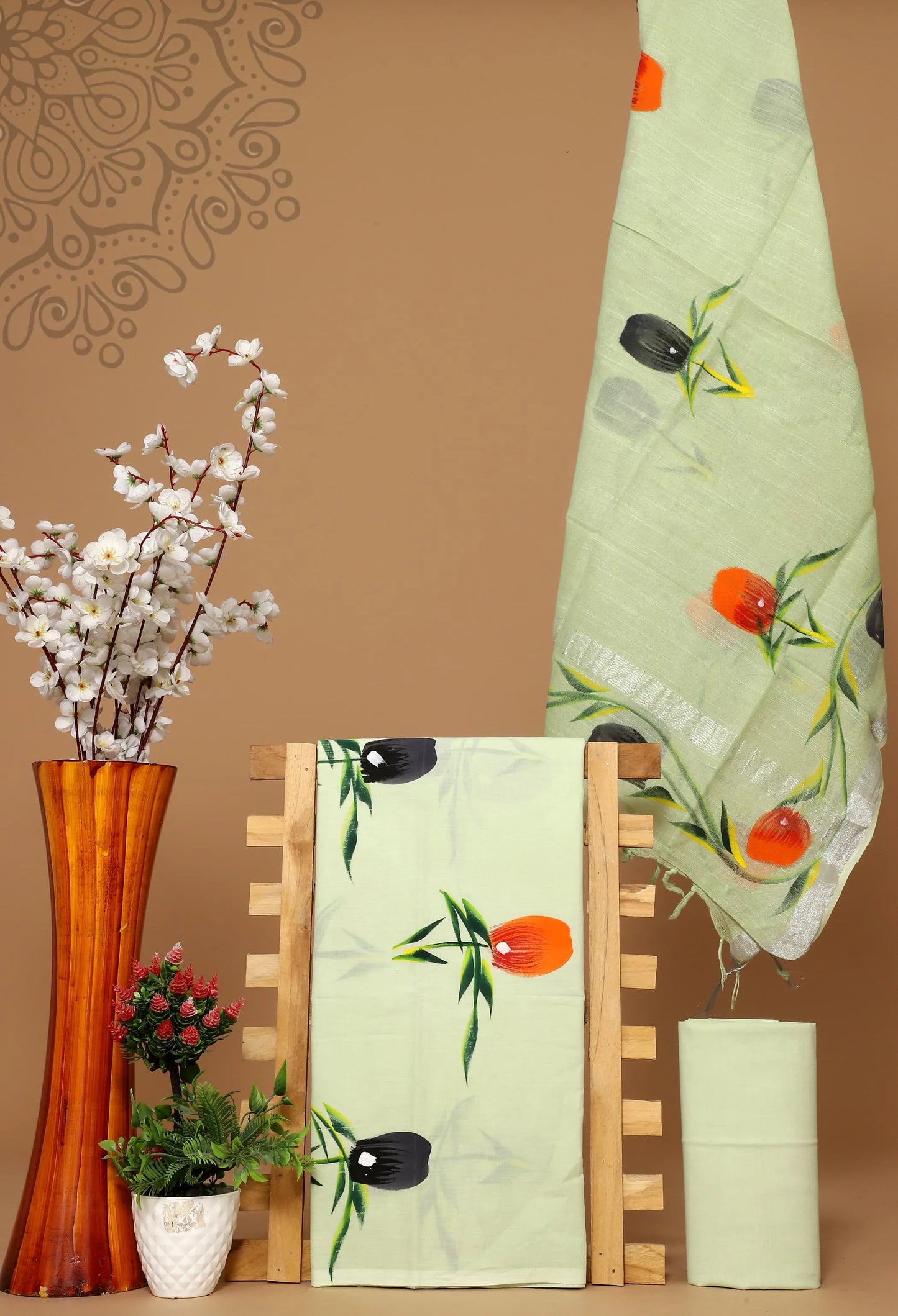 Baumwollanzug mit Leinendupatta