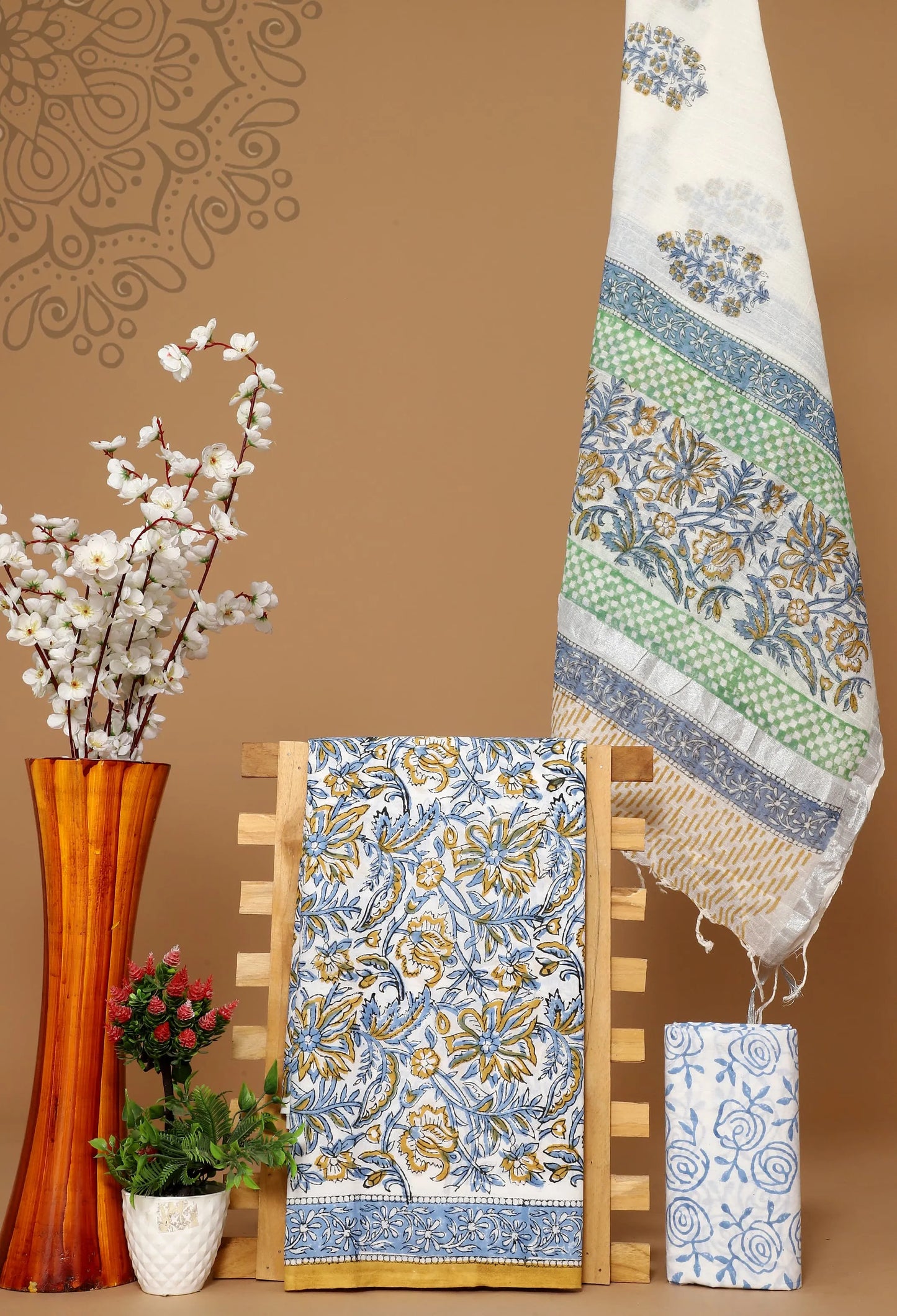 Cotton suit with linen dupatta