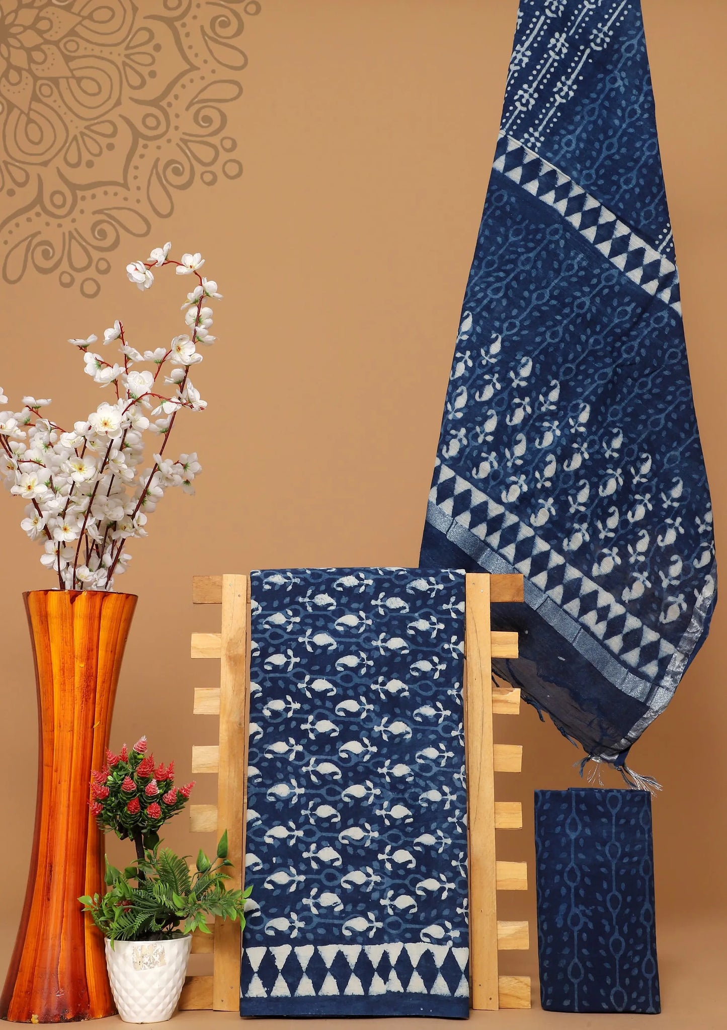 Cotton suit with linen dupatta