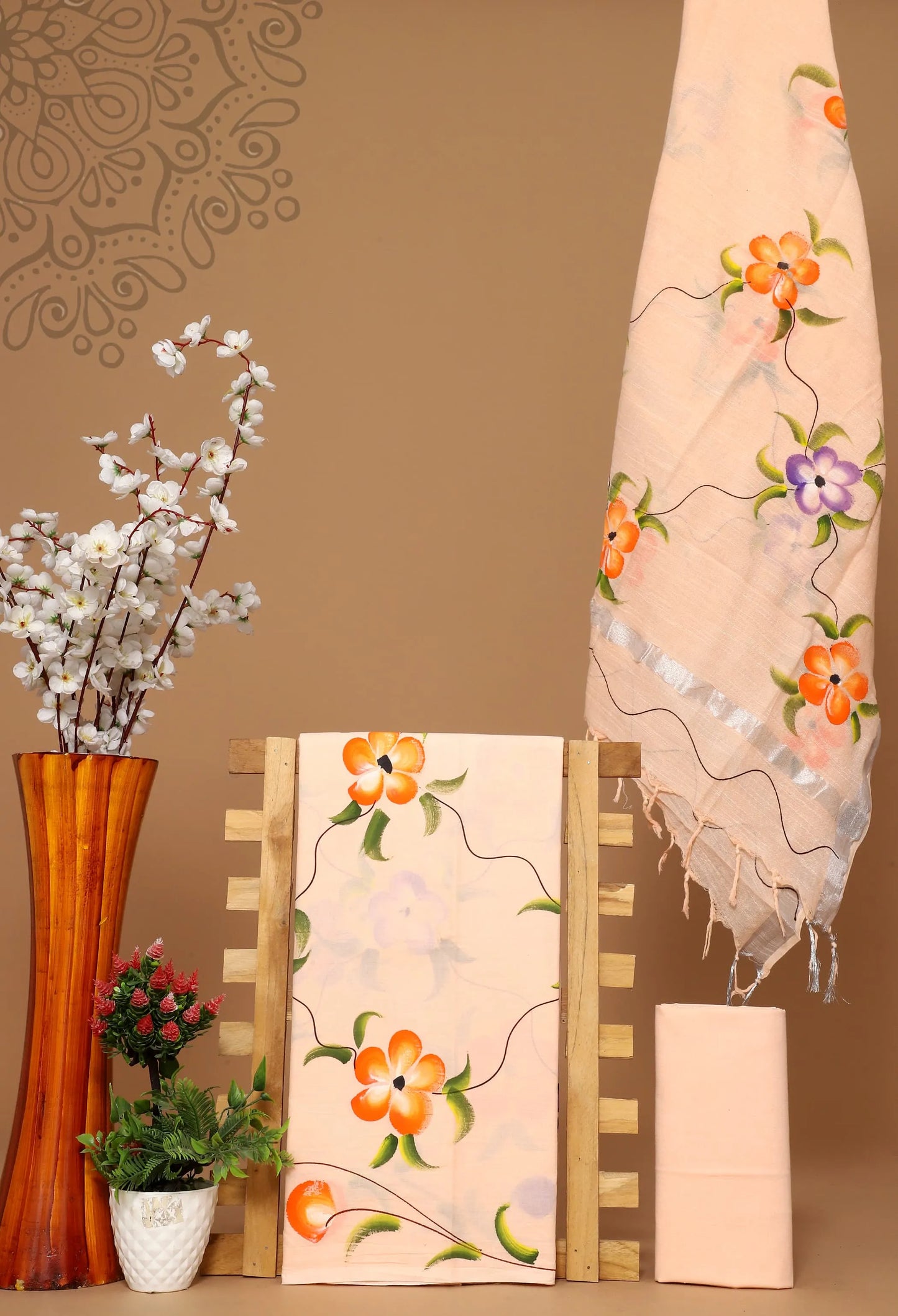 Cotton suit with linen dupatta