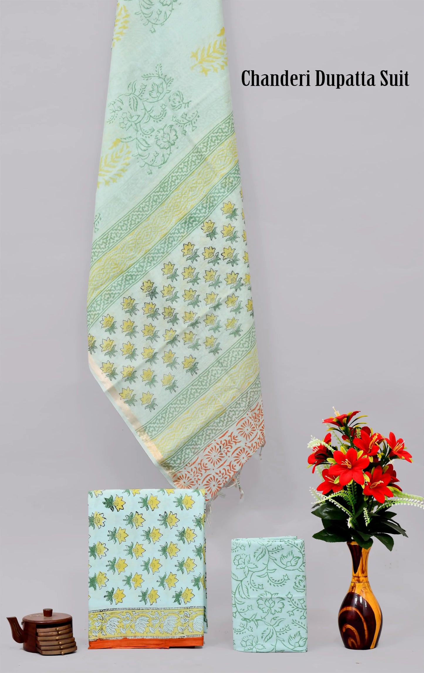 Handblock limited cotton suit with chanderi silk dupatta