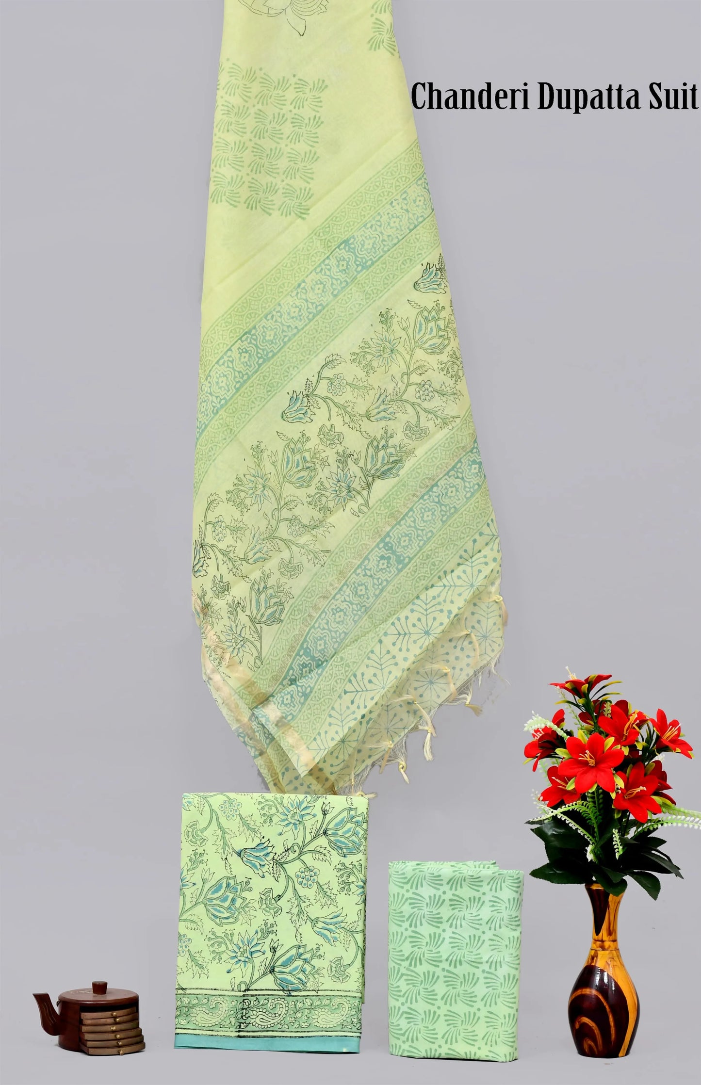 Handblock limited cotton suit with chanderi silk dupatta
