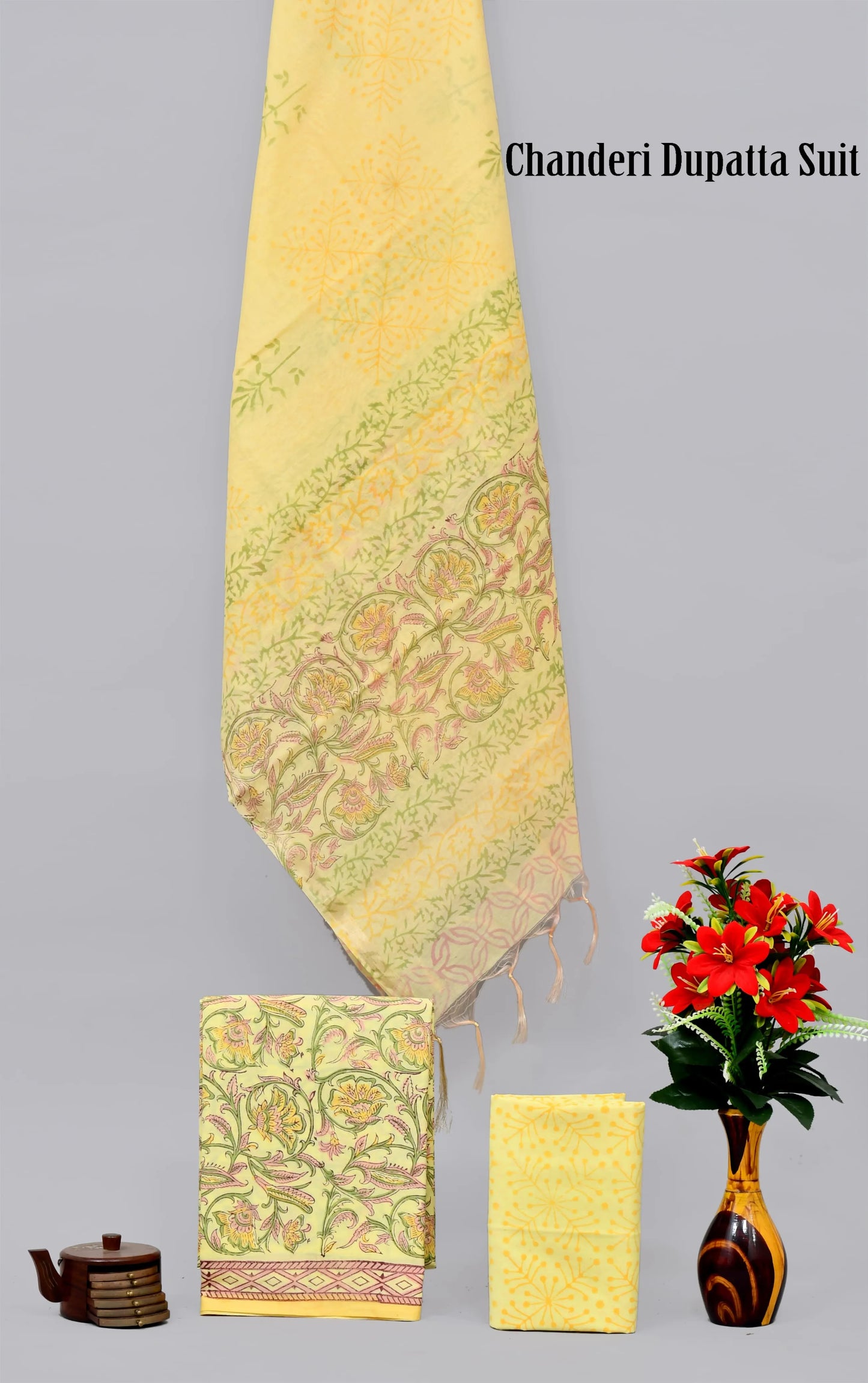 Handblock limited cotton suit with chanderi silk dupatta