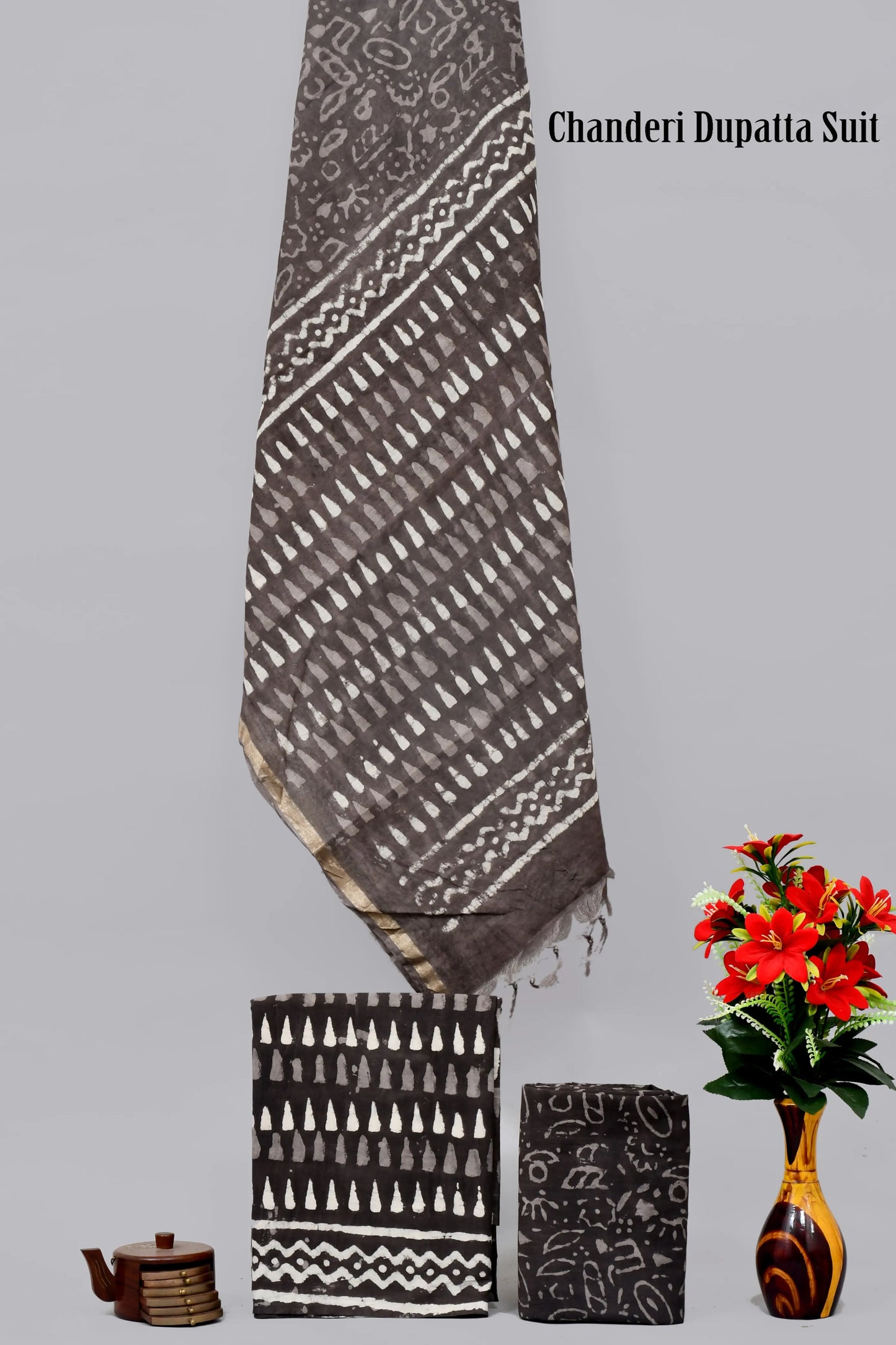 Handblock limited cotton suit with chanderi silk dupatta