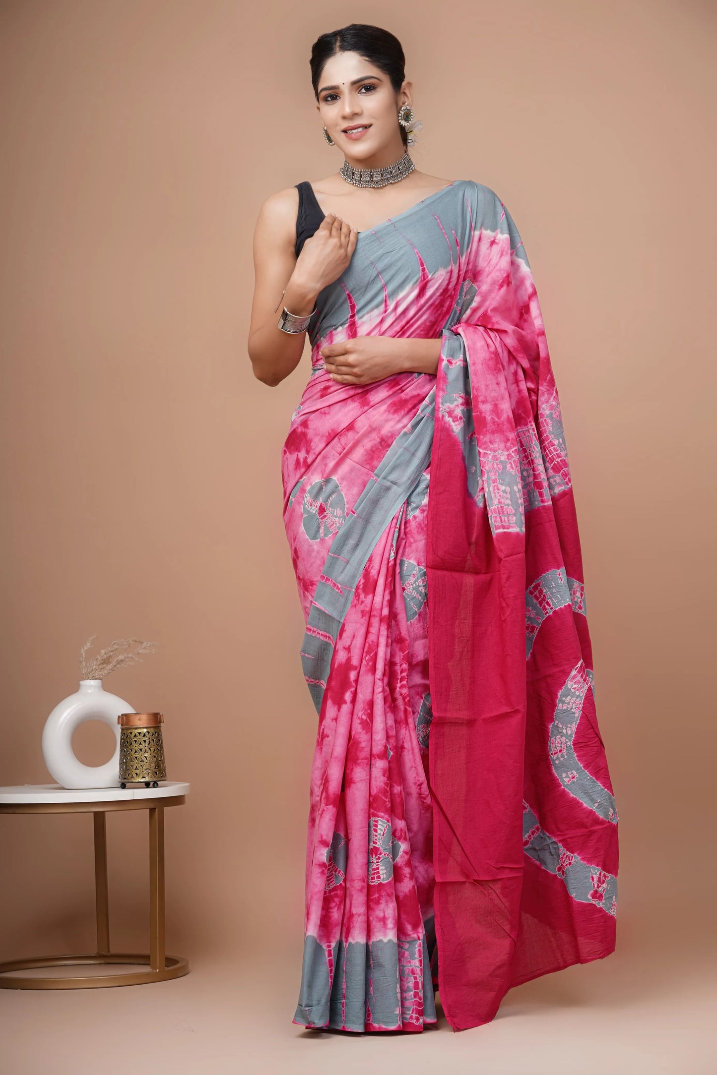 Hand block printed cotton mul-mul saree