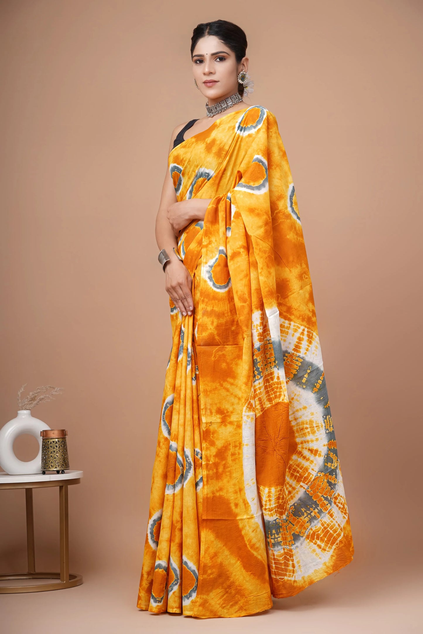 Hand block printed cotton mul-mul saree