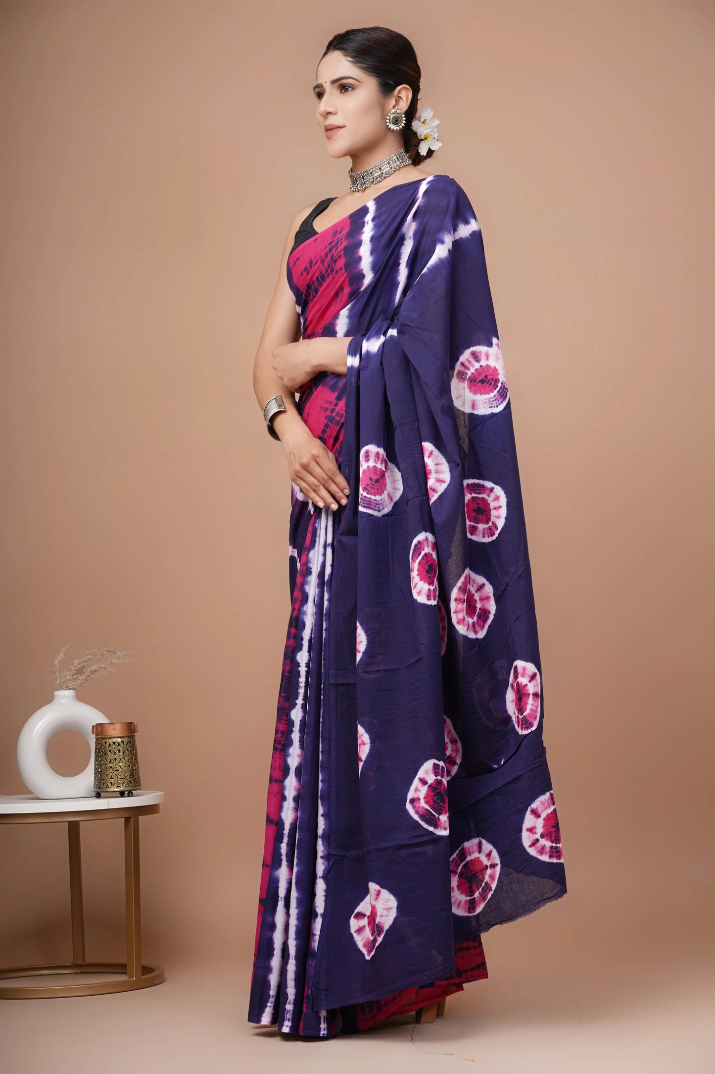 Hand block printed cotton mul-mul saree