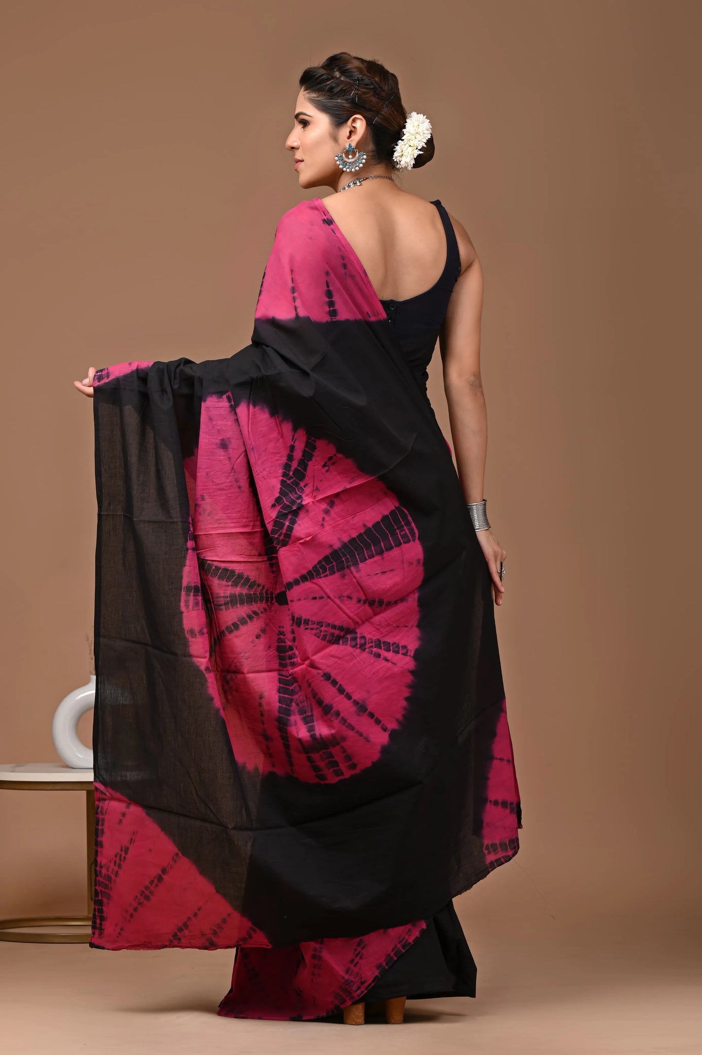 Hand block printed cotton mul-mul saree