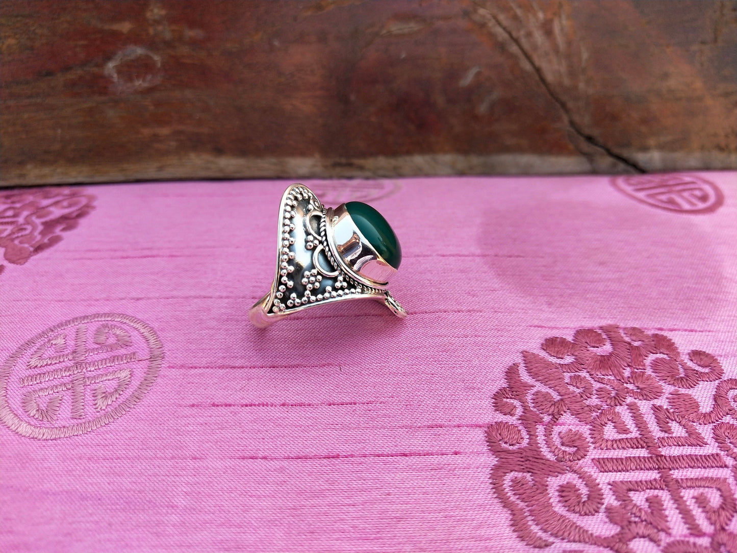 Natürlicher grüner Onyx Statement Ring - Sterling Silber Ring - Handgemachter Boho Ring - Böhmischer Grüner Onyx Stein Ring - Ringe - Geschenk für