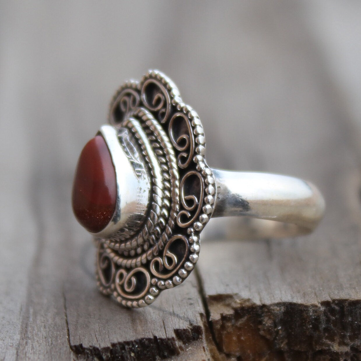 Boho Statement Ring - Sunstone Sterling Silver Ring - Hand Crafted Bohemian Ring -Bohemian Ring - Sunstone Ring - Rings - Gift for