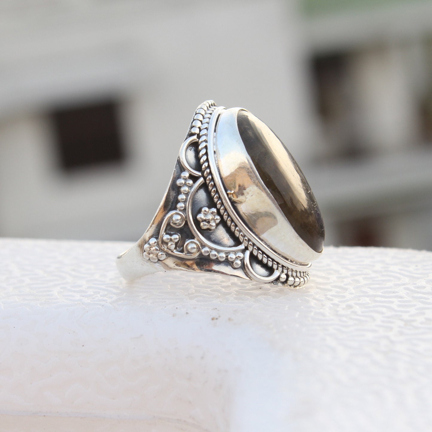 Boho Statement Ring - Labradorite Sterling Silver Ring - Hand Crafted Bohemian Ring-Bohemian Ring - Labradorite - Rings -Gift for