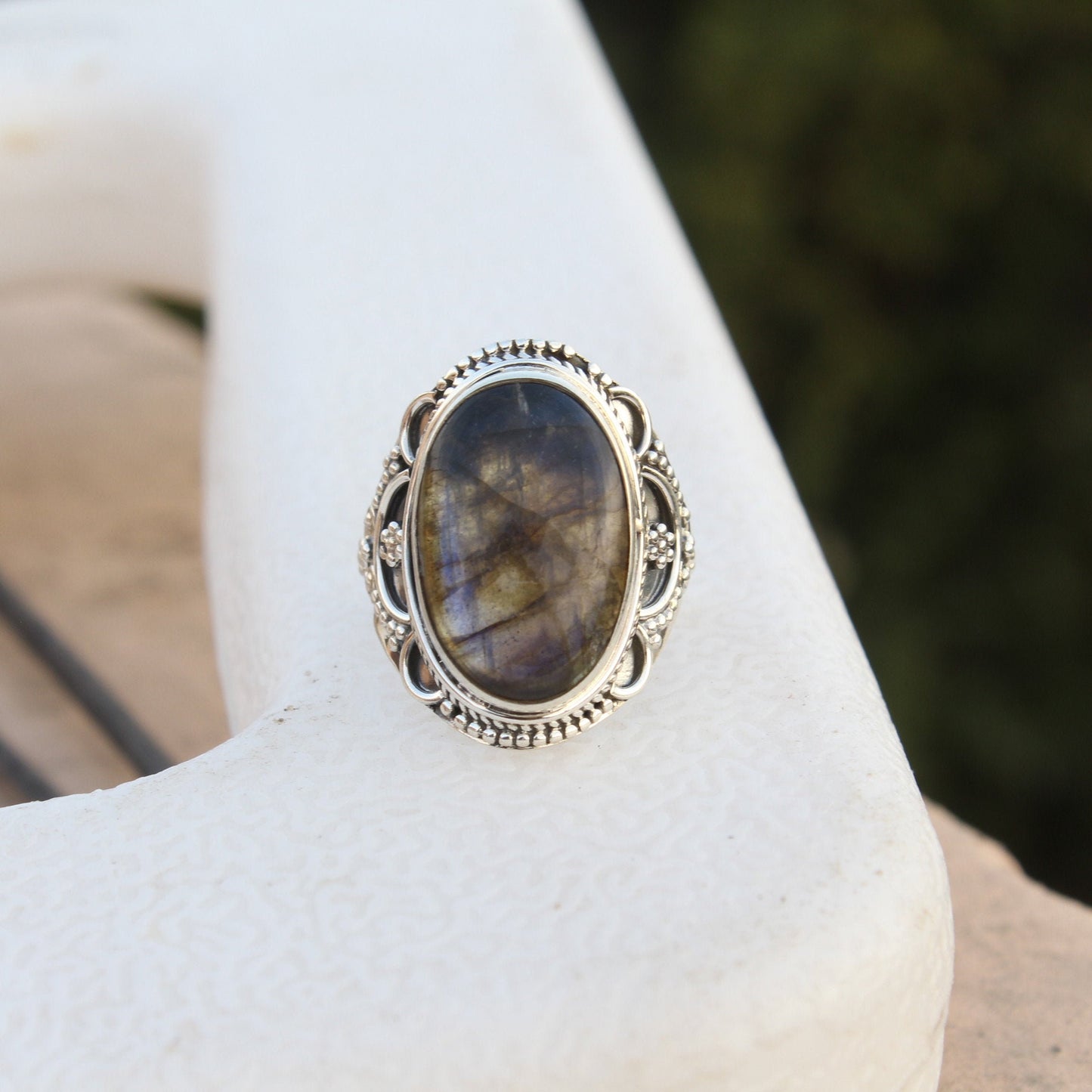 Boho Statement Ring - Labradorite Sterling Silver Ring - Hand Crafted Bohemian Ring-Bohemian Ring - Labradorite - Rings -Gift for