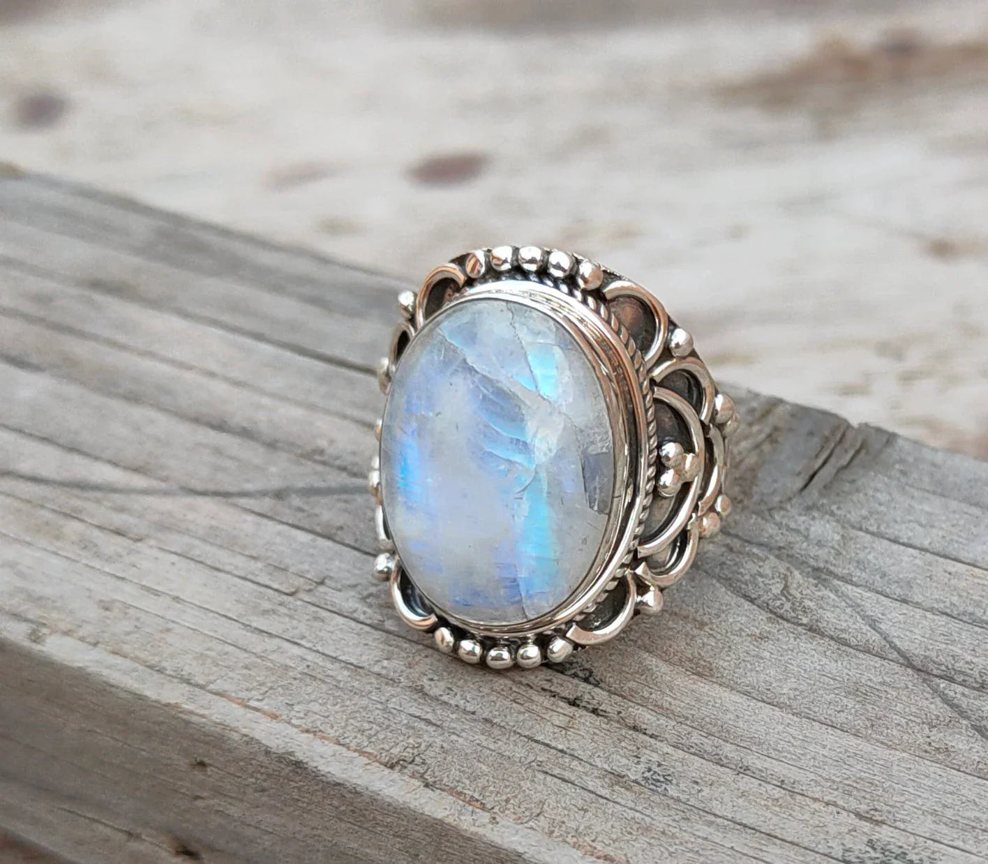 Moonstone Boho Ring - Rainbow Moonstone Sterling Silver Ring statement ring -free shipping ring minimalist handmade jewelry gift bestseller