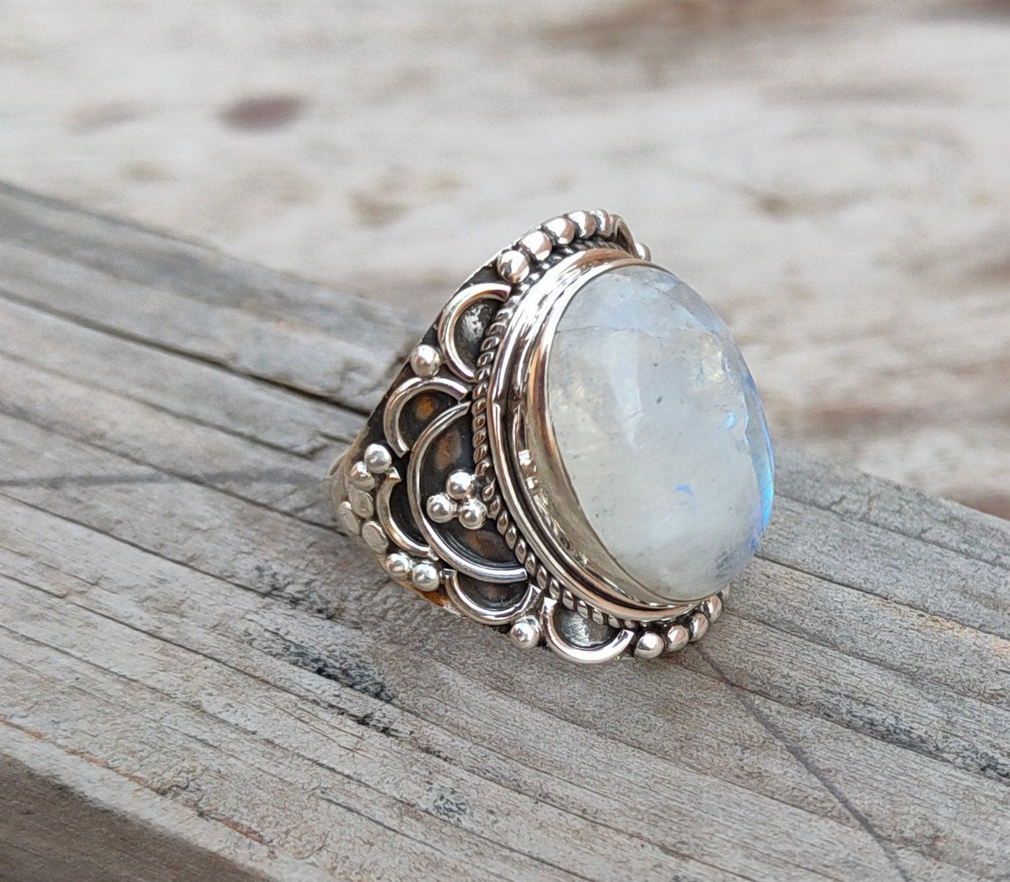 Moonstone Boho Ring - Rainbow Moonstone Sterling Silver Ring statement ring -free shipping ring minimalist handmade jewelry gift bestseller