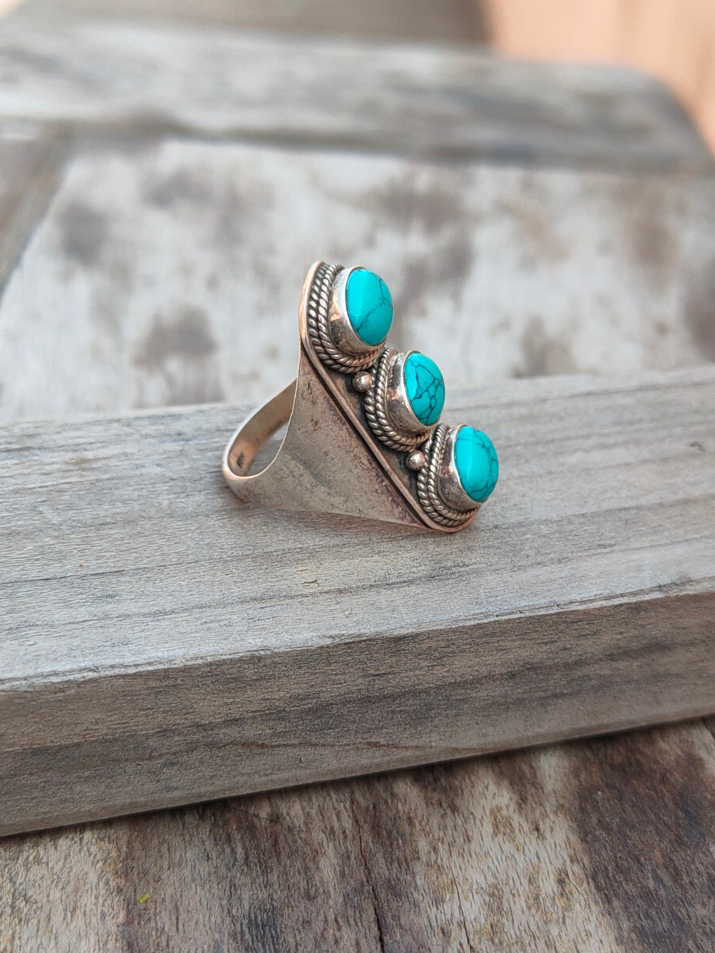 Boho Statement Ring - Turquoise Sterling Silver Ring - Hand Crafted Bohemian Ring-Bohemian Ring - Turquoise - Rings -Gift for