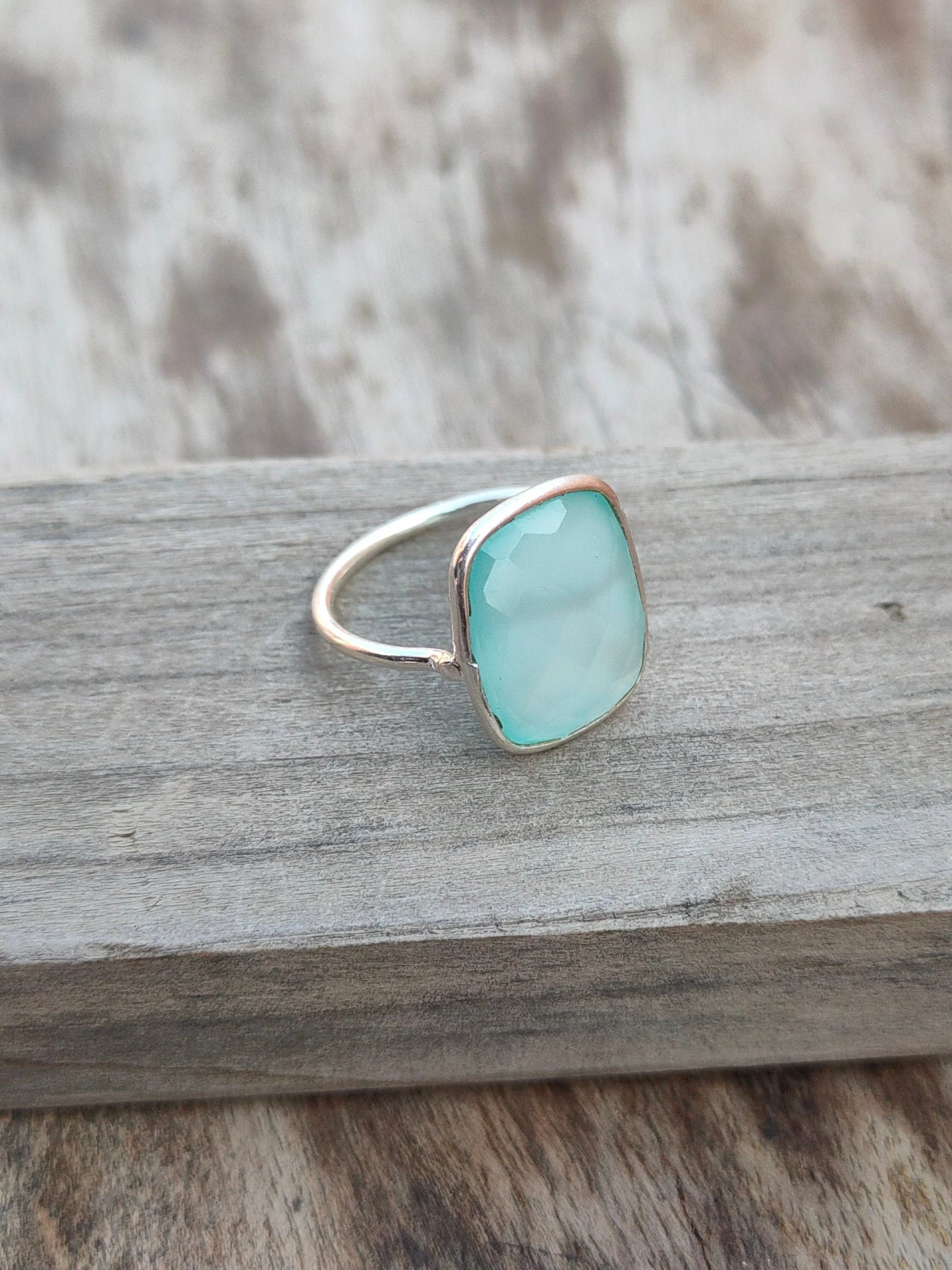Sommer Geschenkanhänger Sommerring minimalistischer Boho Statement Ring - Aqua Chalcedon Sterling Silber Ring - Aqua Chalcedon - Ringe, minimalistisch, Geschenk