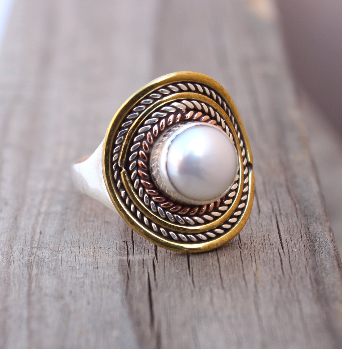 Boho Statement Ring | Pearl Sterling Silver Ring | Handmade Bohemian Ring | Boho Ring | Pearl Ring | Bezel Jewelry | Rings for Gift