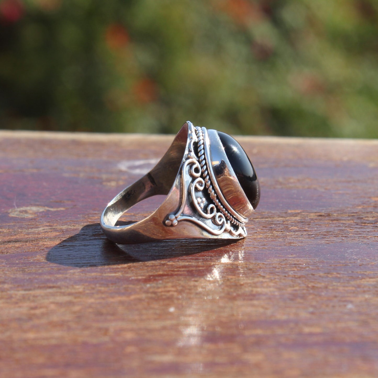 Boho Statement Ring - Schwarzer Onyx Stein Sterling Silber Ring - Handgemachter Boho Ring - Bohemia Schwarzer Onyx Stein Ring - Ringe - Geschenk für