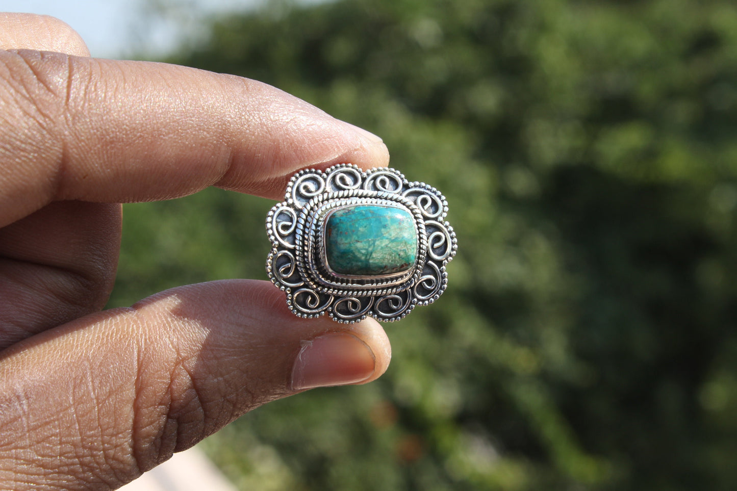 Boho Statement Ring - Ruby Fuchsite Sterling Silver Ring - Hand Crafted Bohemian Ring -Bohemian Ring - Ruby Fuchsite Ring - Rings - Gift for